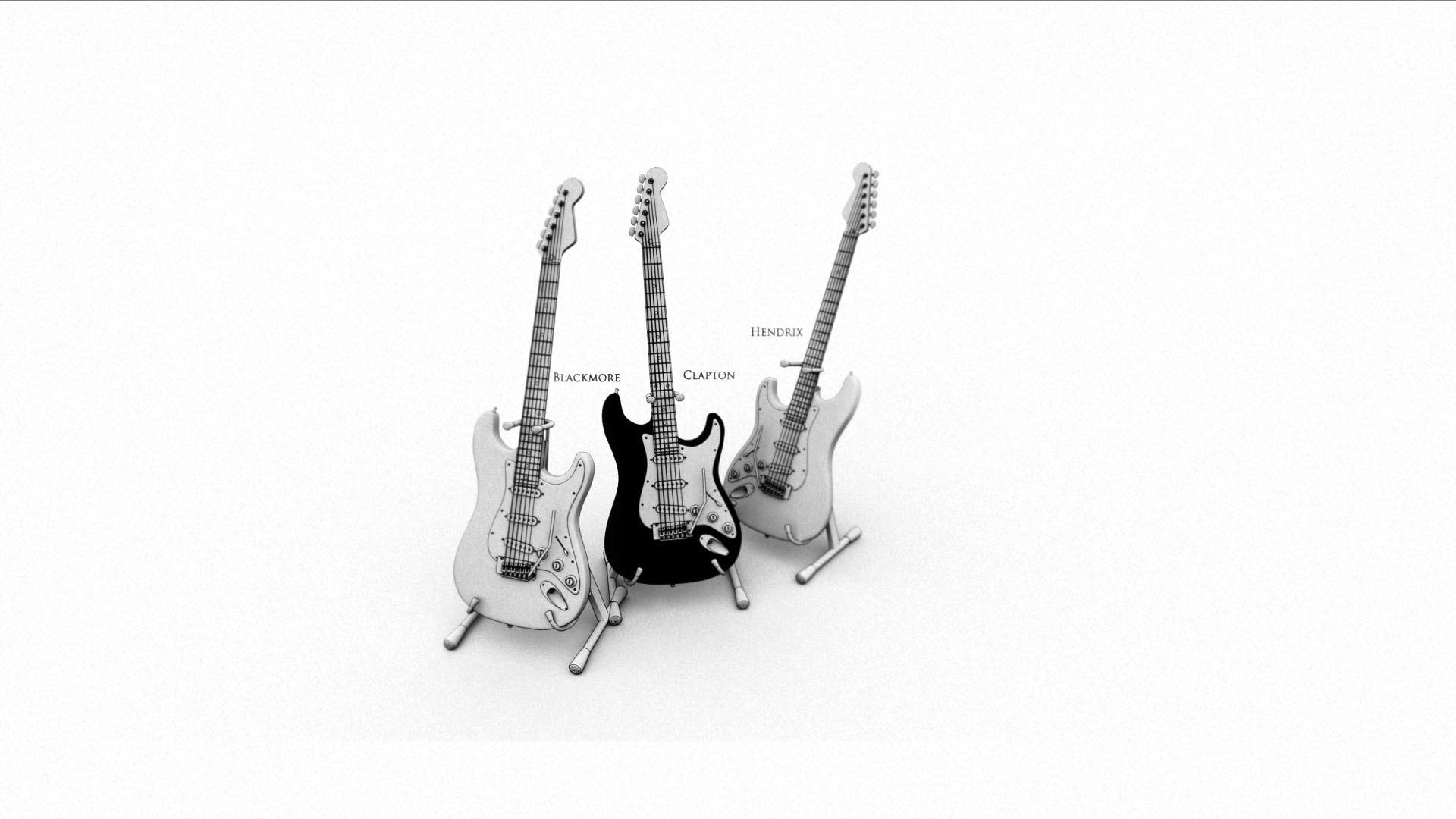 guitars, digital art, guitar, 1080P, 1920x1080, black, electric, stratocaster, HD Wallpaper
