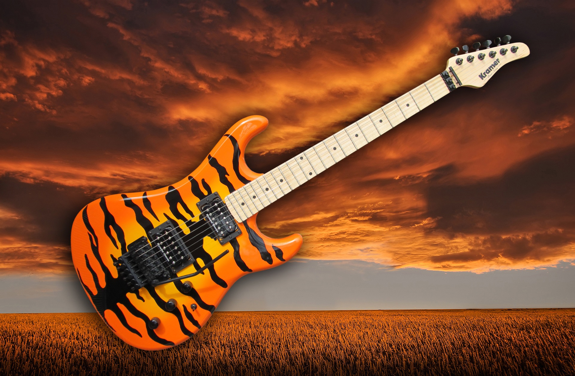 landscape, non-urban scene, arts culture and entertainment, print, nature, guitar player, yellow, music, black, contemplation, metal, orange color, instrument, HD Wallpaper