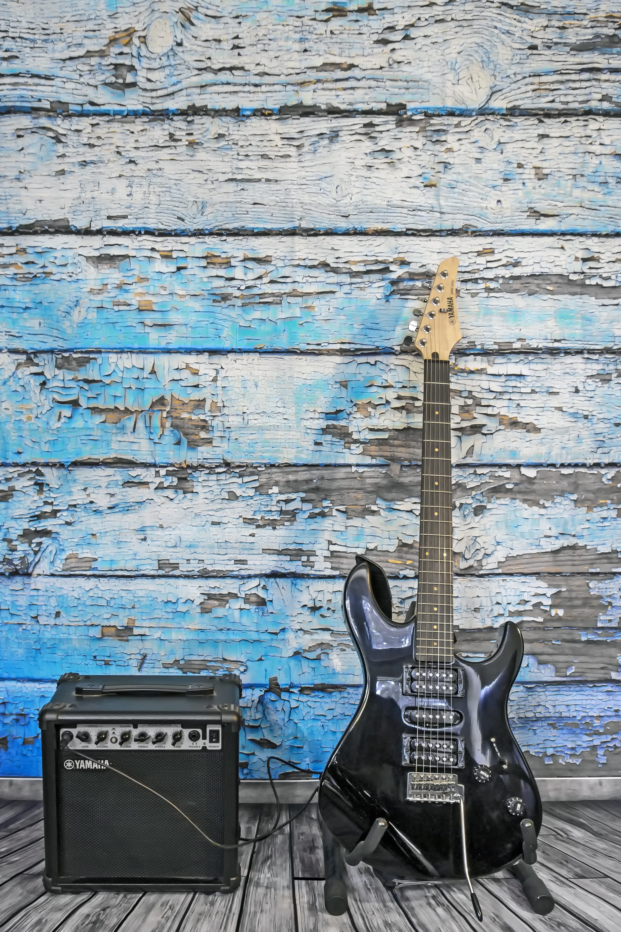 blue, wall, seat, beside, wall - building feature, musical equipment, built structure, chair, electric guitar, wood - material, no people, metal, pickup, Phone HD Wallpaper