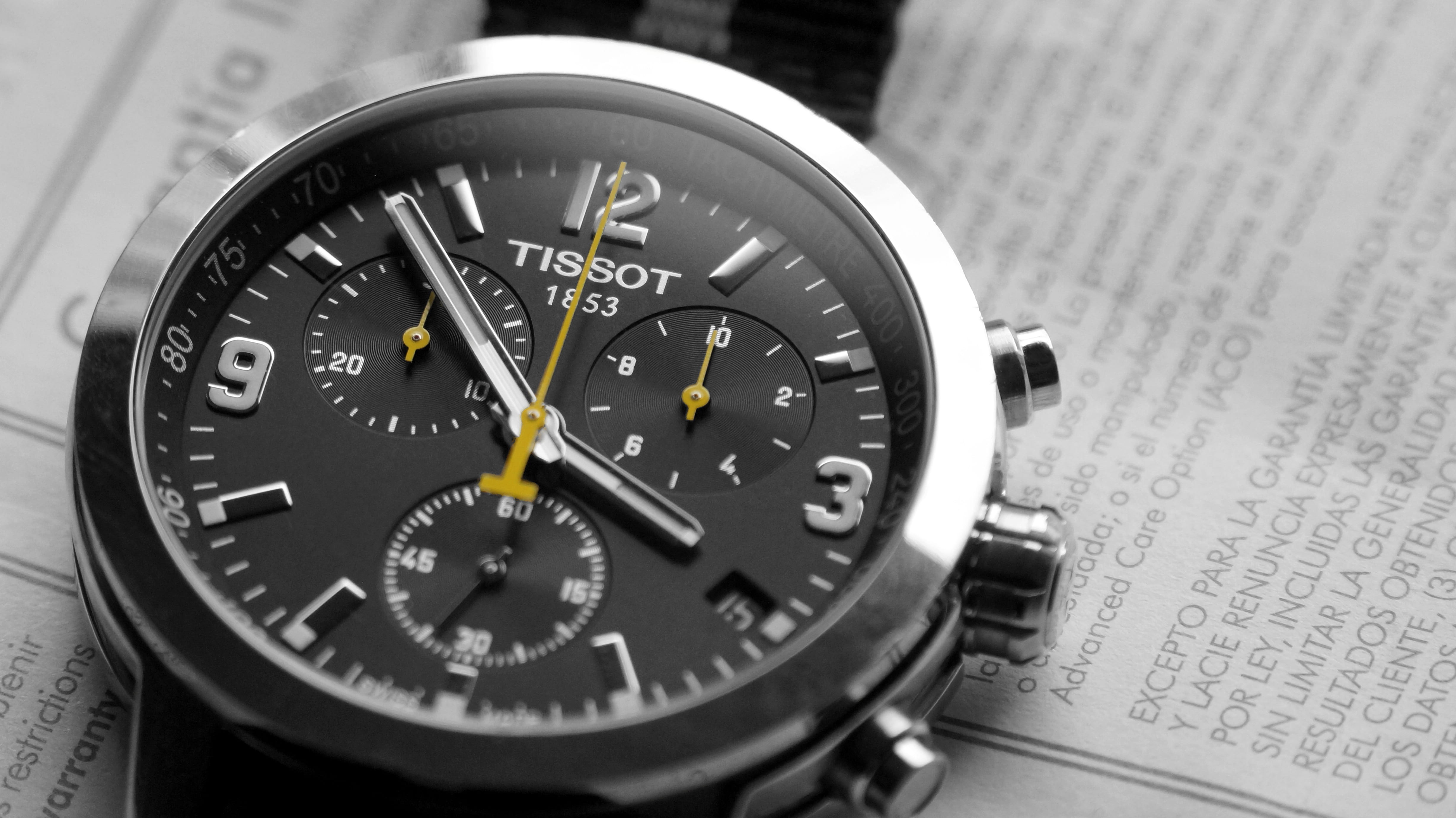 tissot prc 200, black and white, tissot, money, alloy, stopwatch, no people, metal, 4K, luxury, wrist watch, wristwatch, time, elegant, silver - metal, HD Wallpaper