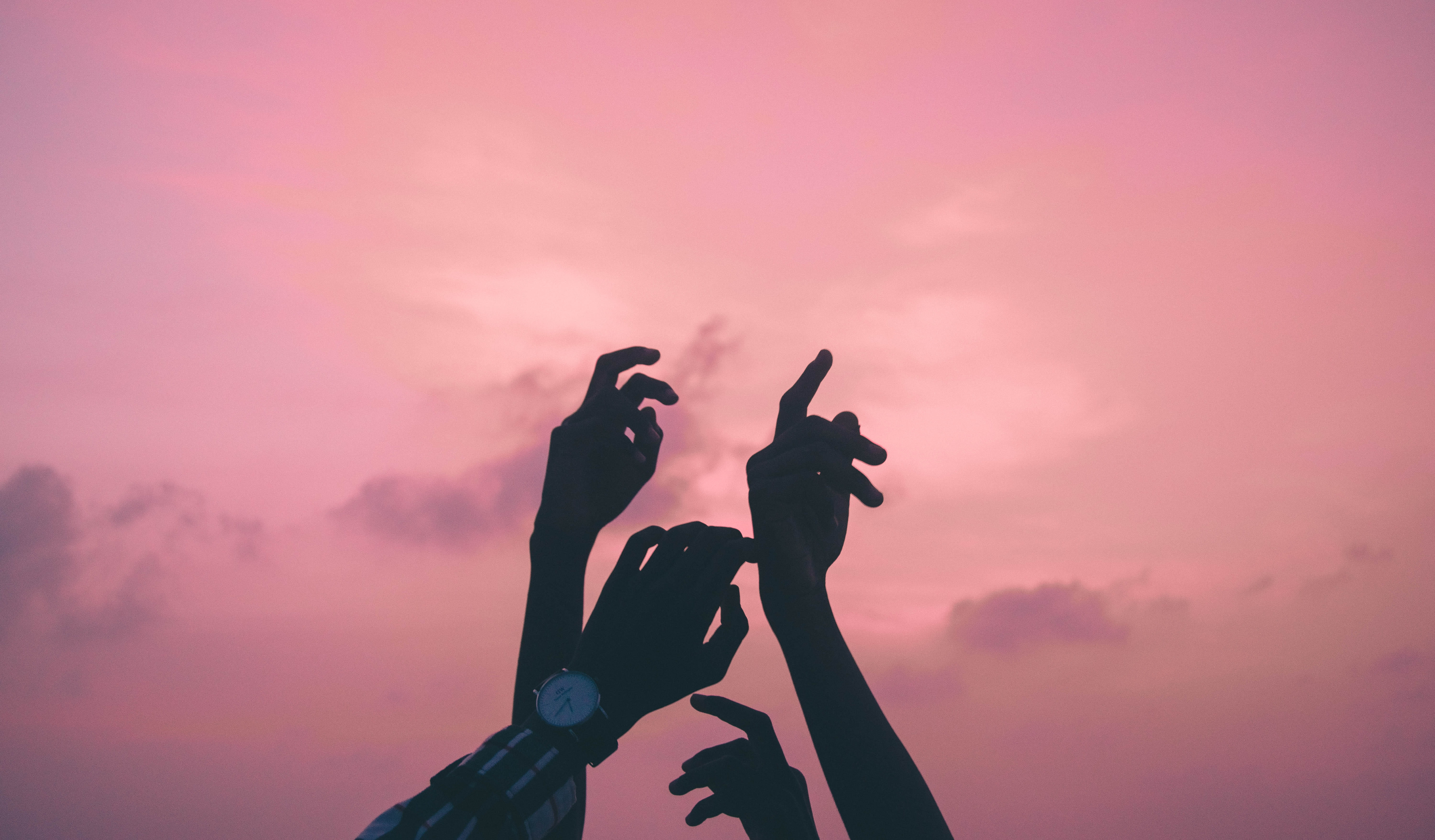 bonding, sky, person, body part, watch, low angle view, people, maldives, human hand, music, reaching, hands, human limb, pink color, raising, nature, hand raised, HD Wallpaper