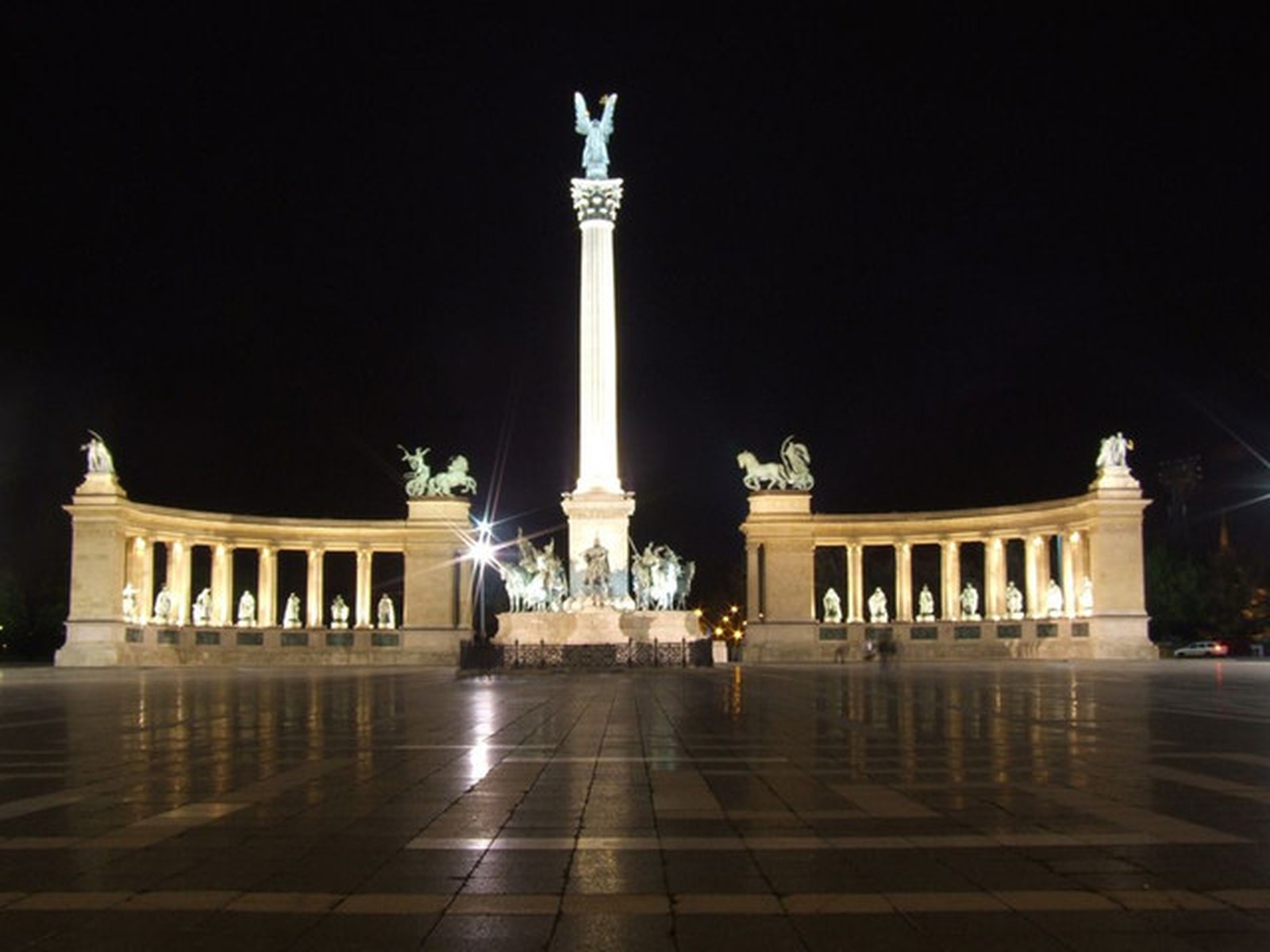 budapest, architectural Column, monument, colonnade, building exterior, memorial, statue, nature, night, no people, built structure, tourism, illuminated, HD Wallpaper