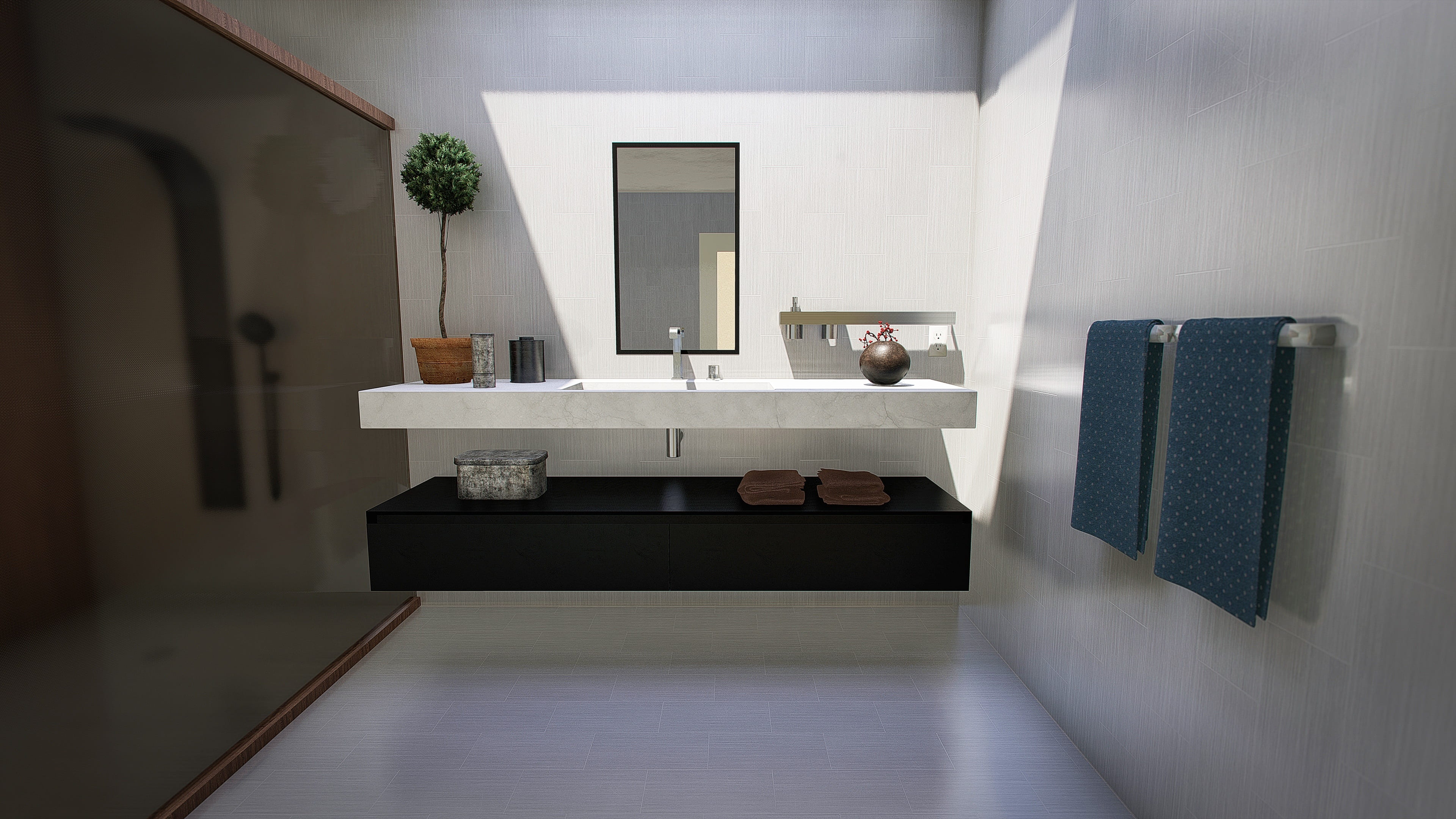 no people, framed, dream, black, 3d, comfortable, lighting, lifestyles, glass, 4K, towel, wall, faucet, home showcase interior, electric lamp, furniture, HD Wallpaper