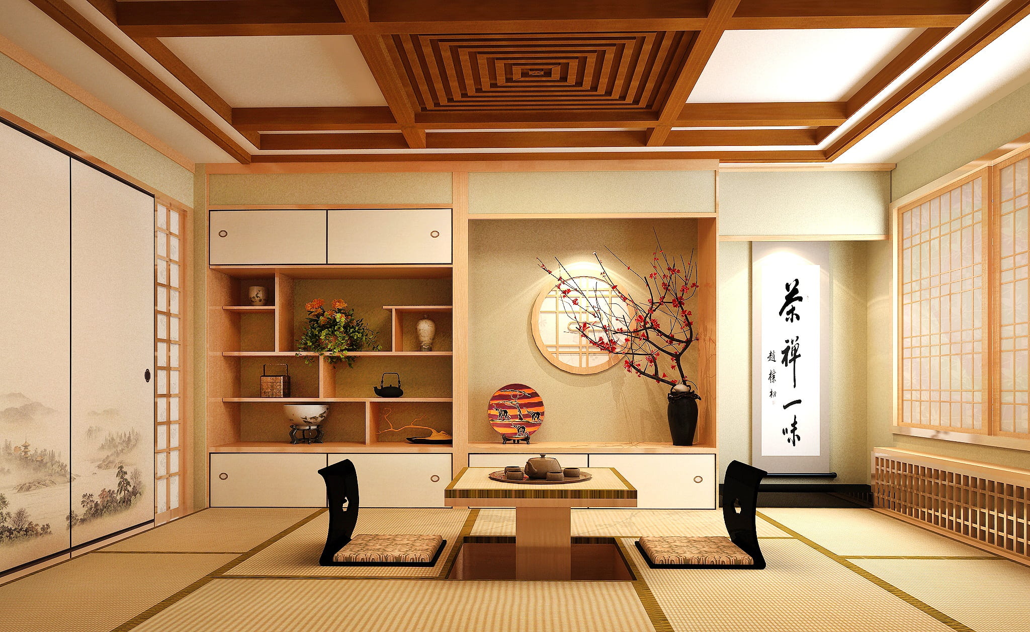 art and craft, tatami, brown, domestic room, building, window, japanese, design, indoors, luxury, empty, wooden, built structure, white, inside, modern, HD Wallpaper