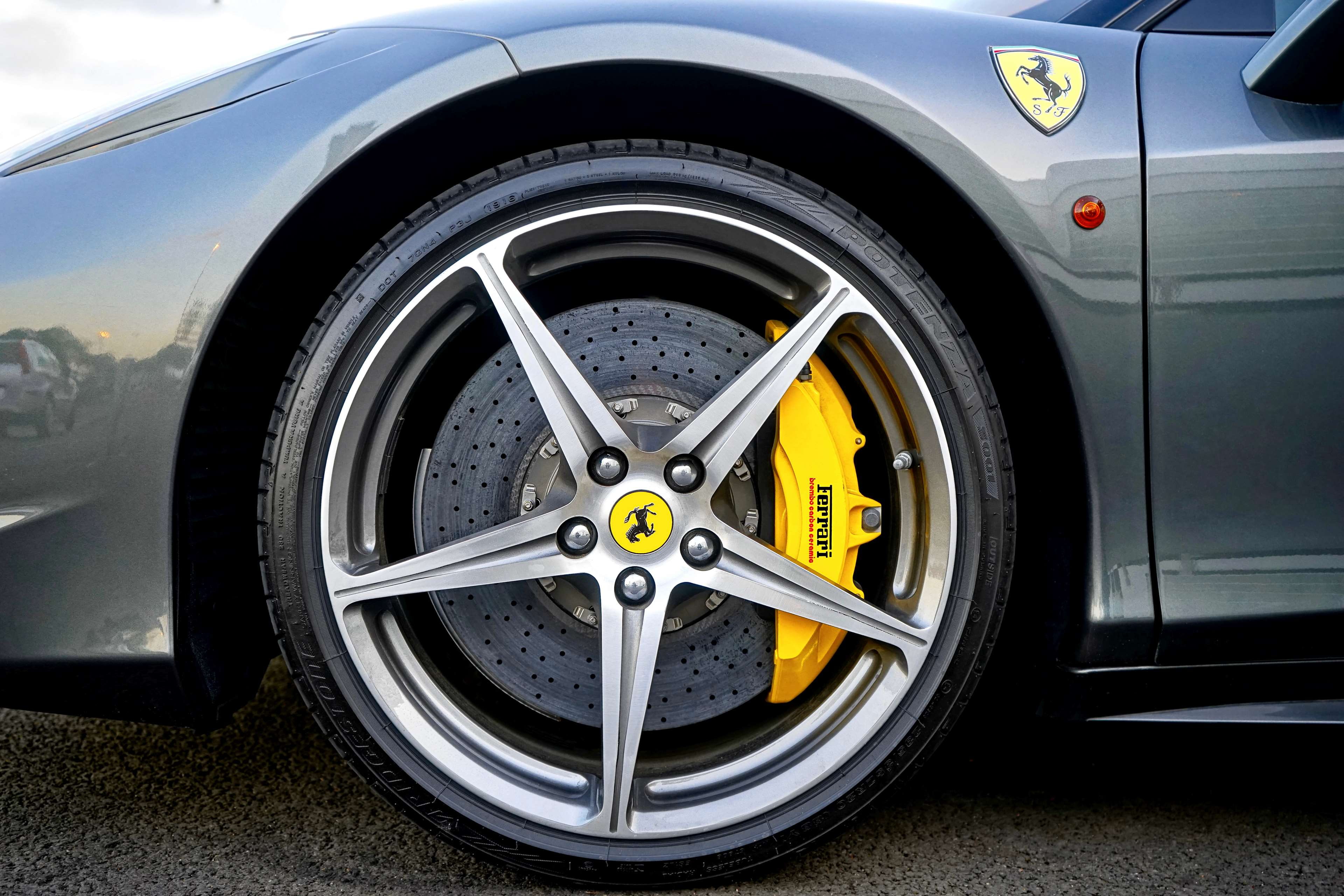 land vehicle, auto, design, tyre, transportation, ferrari, metal, 4K, travel, luxury, outdoors, city, style, automobile, italy, stationary, tire, mode of transportation, HD Wallpaper