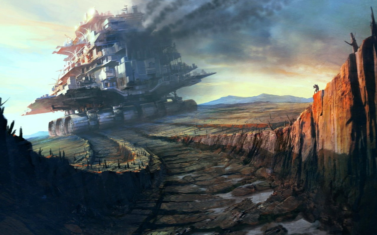 landscapes, fantasy, mechanical, engines, Clouds, mortal, 720P, abstract, hd, art, x, tractors, HD Wallpaper