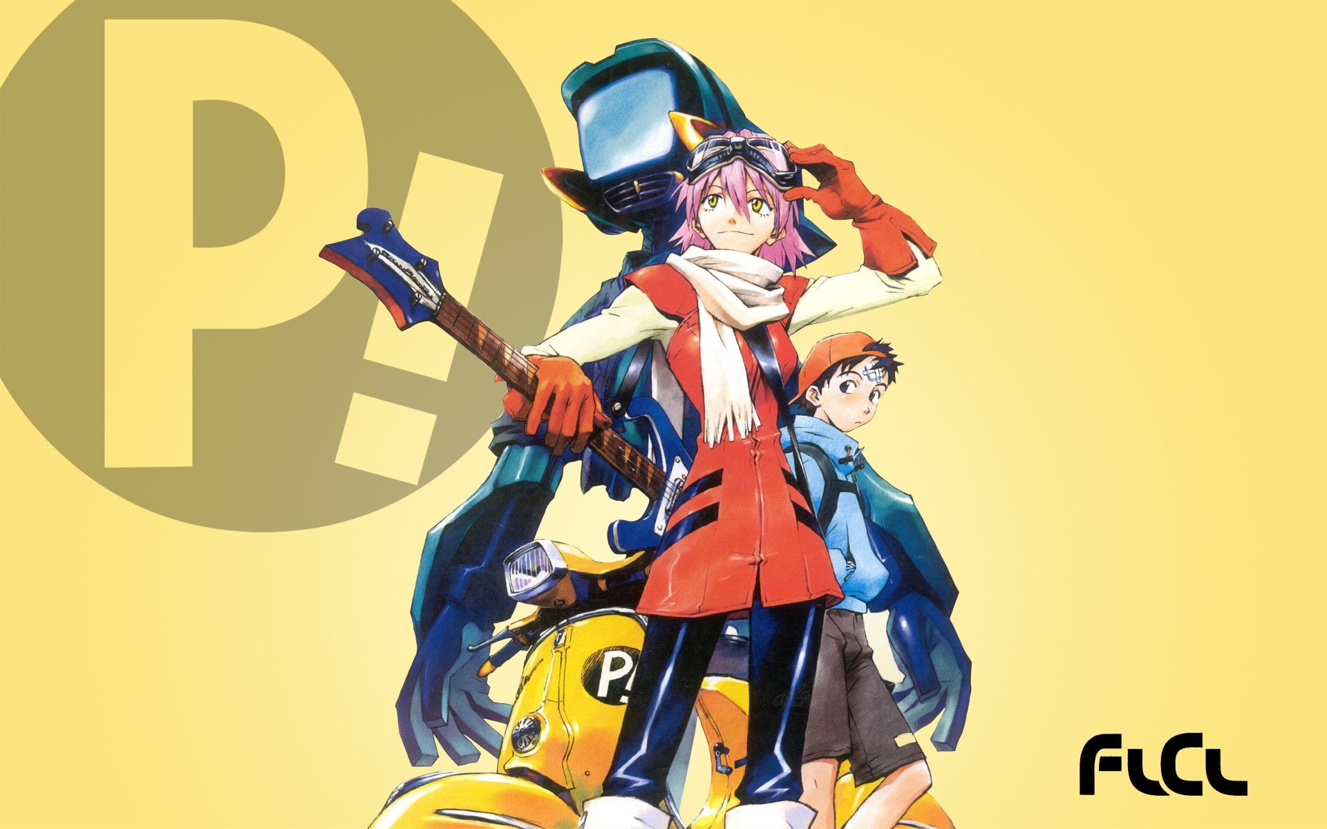 background, haruhara, 1080P, haruko, nandaba, vespa, cooly, flcl, naota, fooly, canti, simple, HD Wallpaper