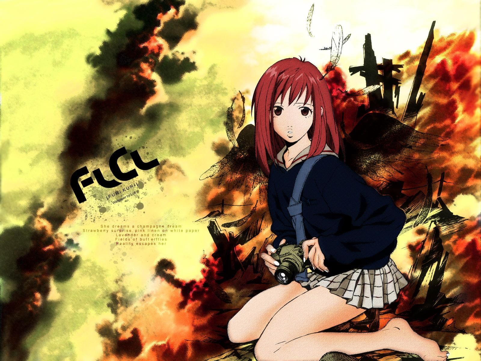 samejima, mamimi, red-hair, 720P, she-dreams-a-champagne-dream-strawberry-surprise-pink-linen-on-white-paper-lave, fooly-cooly, HD Wallpaper