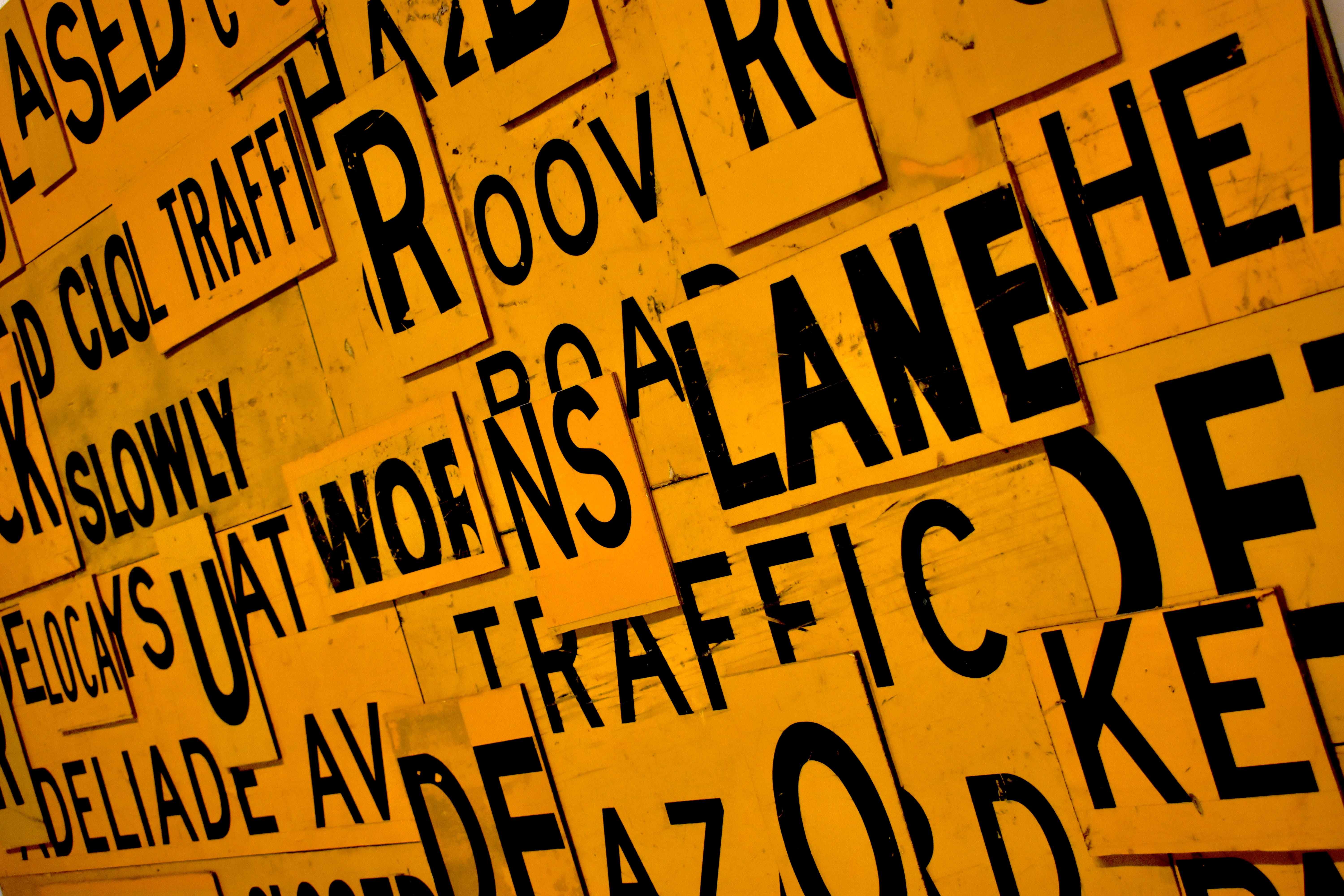 black color, letter, traffic signs, backgrounds, traffic, message, word, advertisement, halloween, yellow, architecture, western script, calligraphy, fire, HD Wallpaper