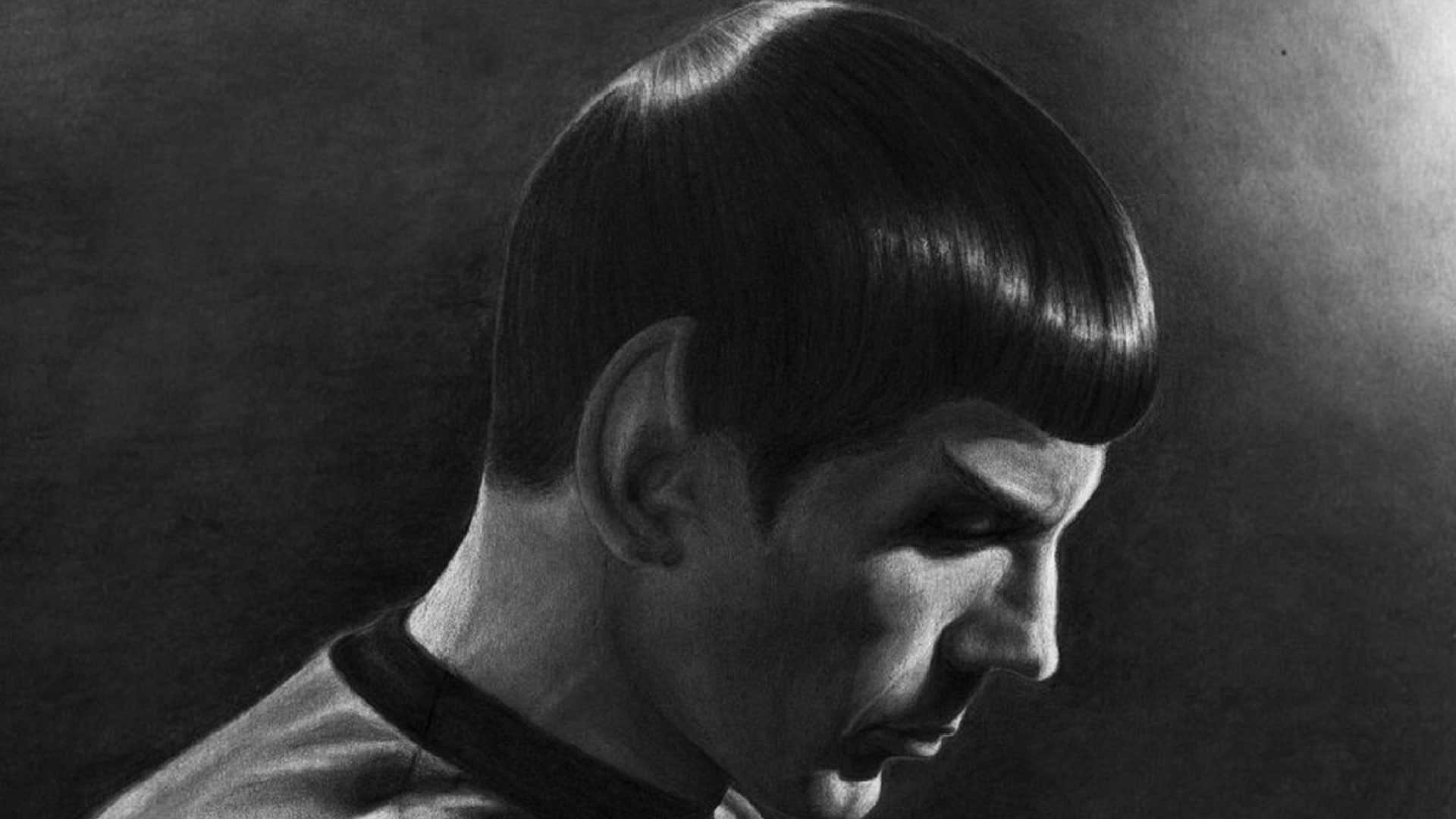 studio shot, black background, young adult, looking away, portrait, close-up, Star Trek, Spock, contemplation, looking down, drawing, one person, profile view, HD Wallpaper