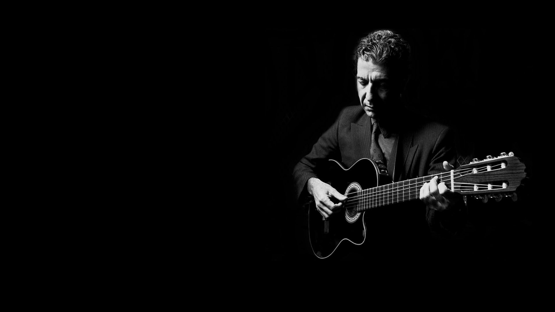 1080P, Light, string instrument, playing, arts culture and entertainment, acoustic guitar, black background, nightlife, guitarist, men, artist, one person, HD Wallpaper