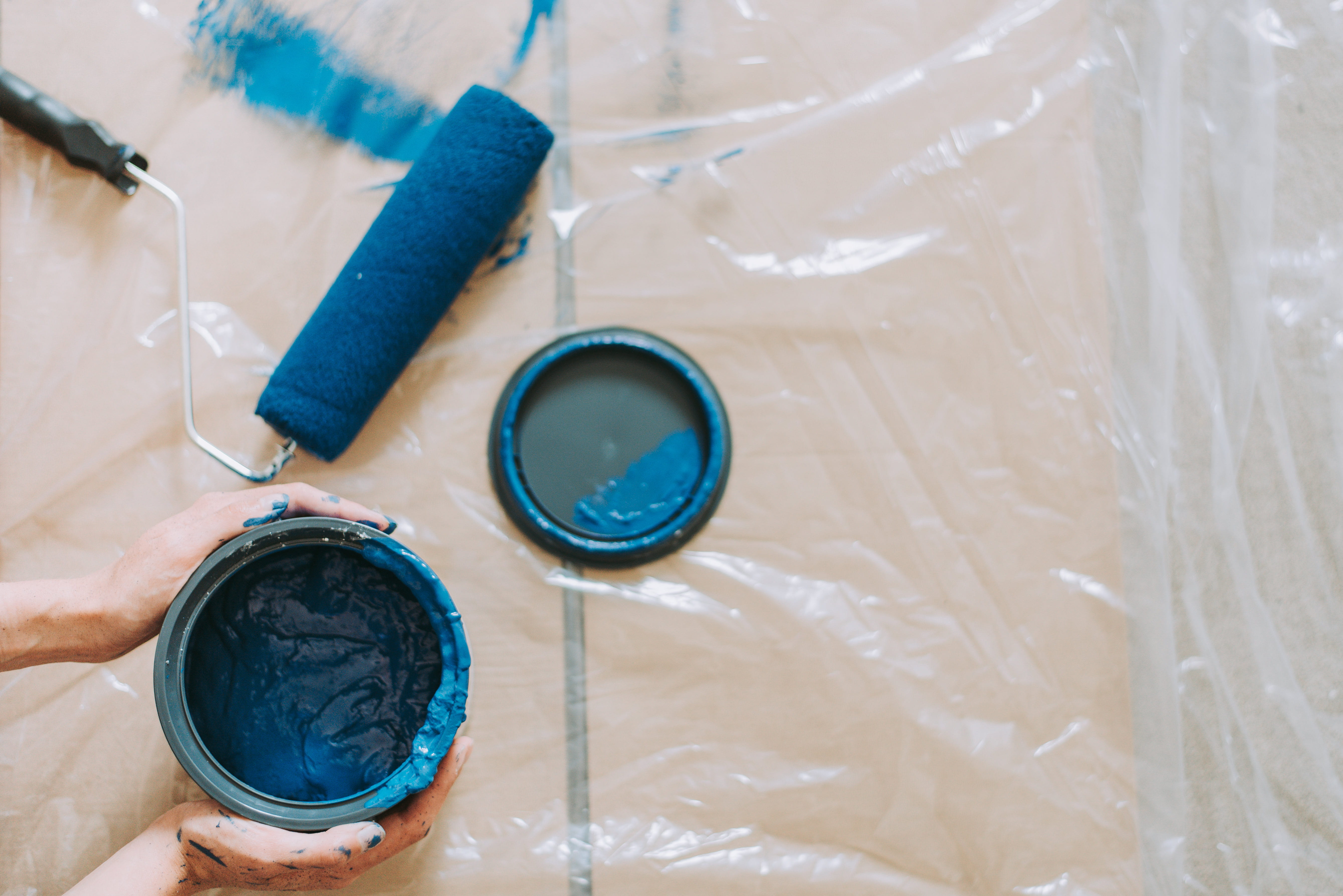 container, decorate, human body part, preparation, roller, beside, color, hands, painting, renovation, high angle view, craft, brush, decorating, indoors, HD Wallpaper