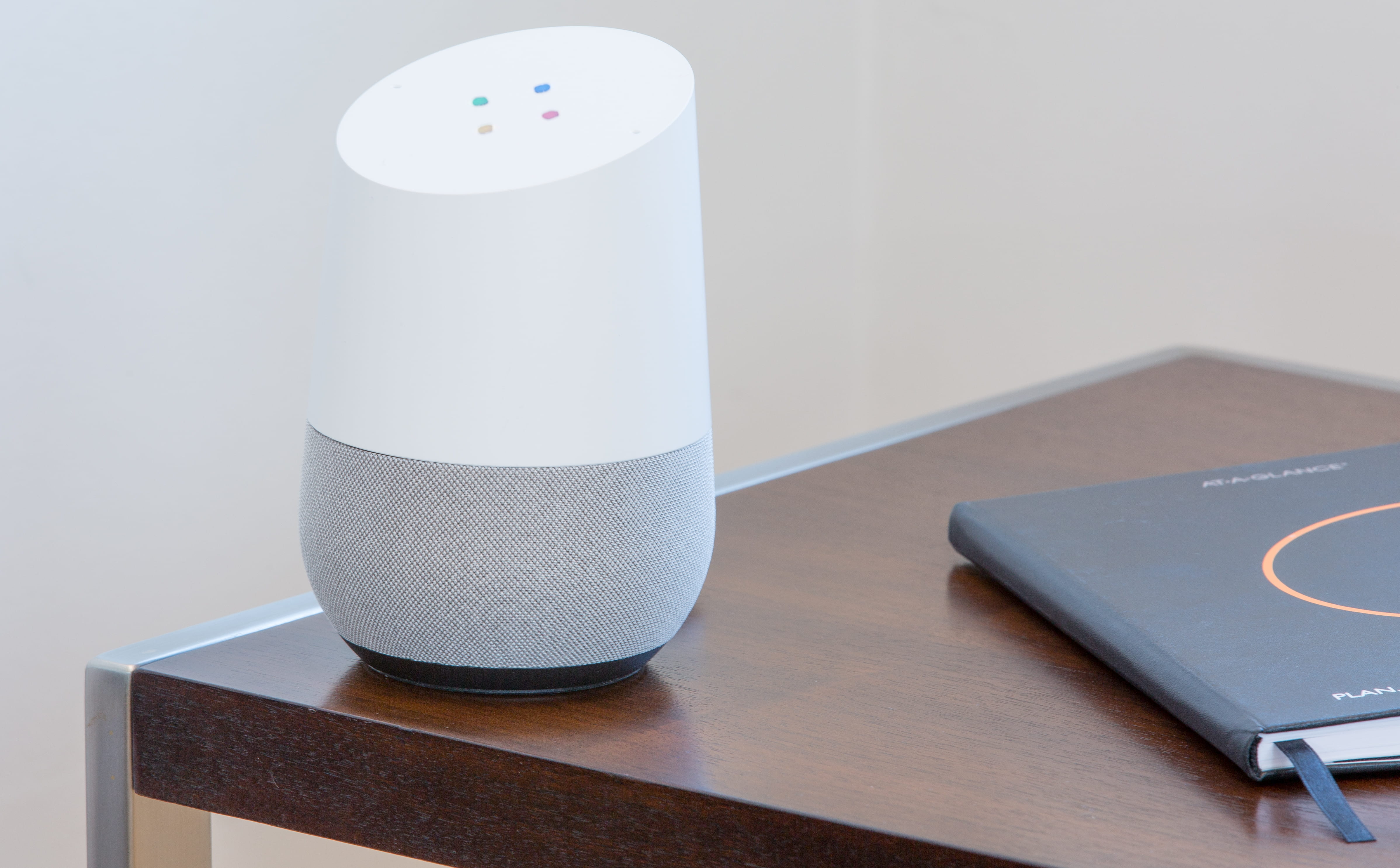 day, home, studio shot, home interior, business, home automation, 4K, google, white, seat, brown, google assistant, top, table, copy space, salt shaker, HD Wallpaper