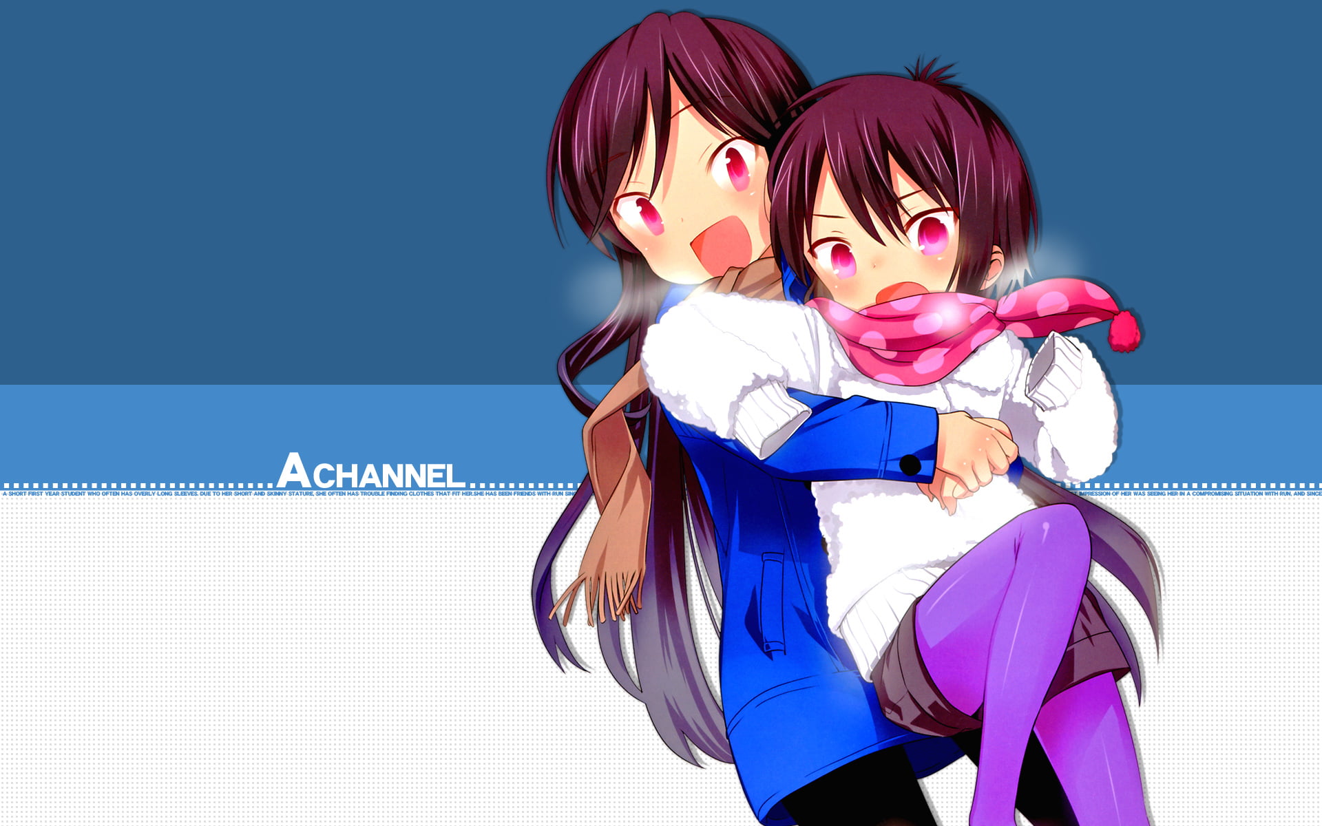 anime girls, girls, women, costume, lifestyles, Tooru Ichii, standing, females, Nishi Yuuko, hairstyle, copy space, A-Channel, young adult, front view, HD Wallpaper