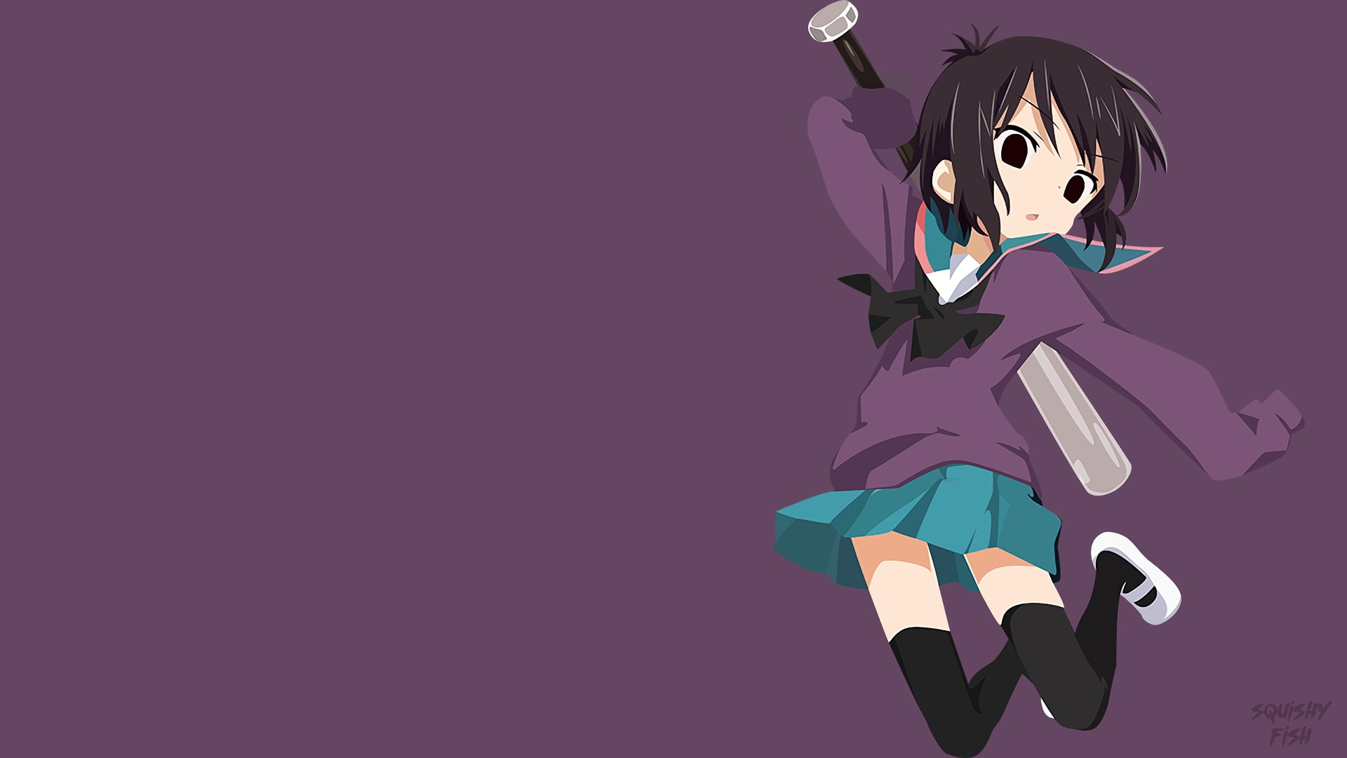 anime girls, girls, cut out, A-Channel, adult, copy space, full length, representation, mask, one person, purple, hairstyle, disguise, colored background, HD Wallpaper