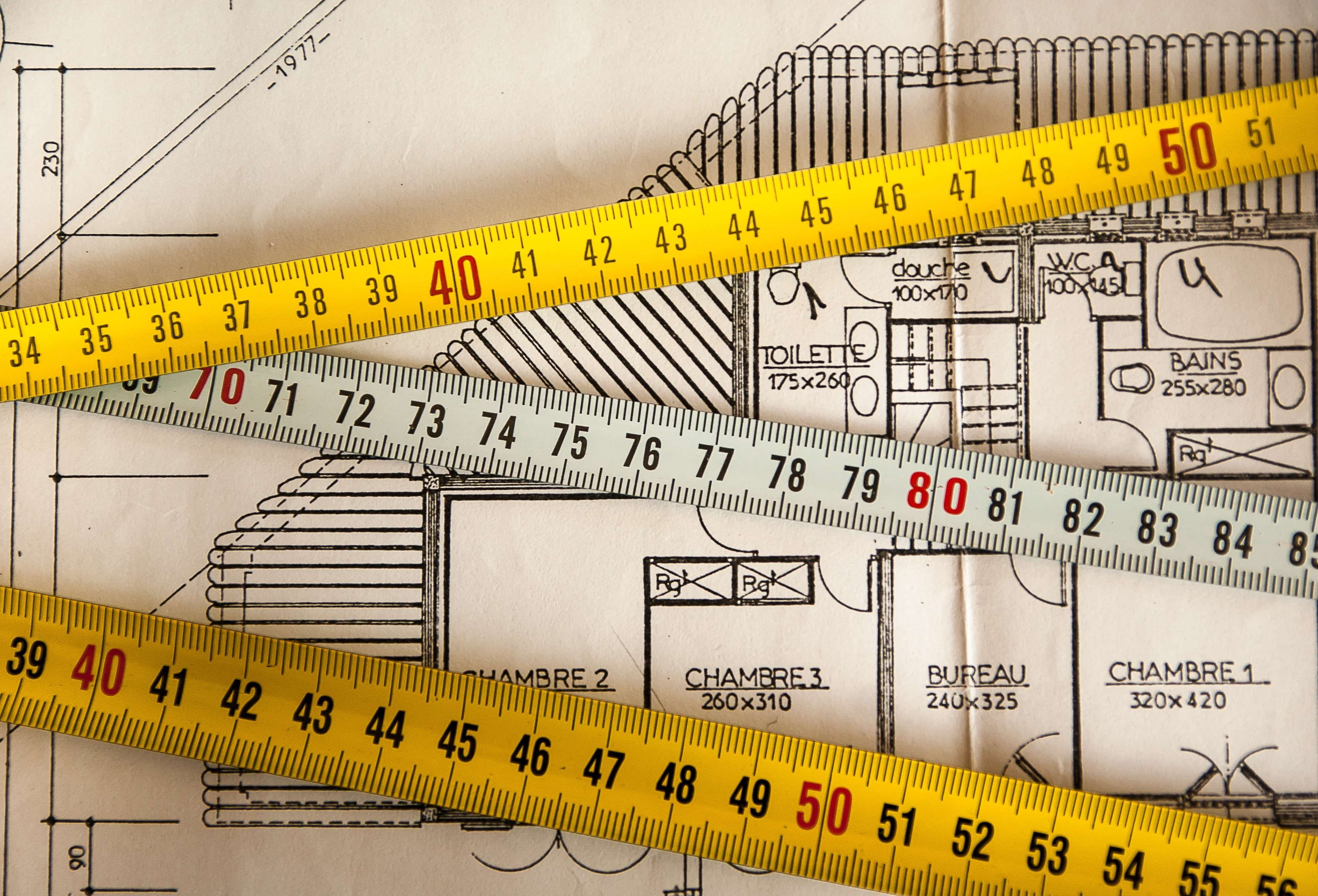 building, ruler, 2K, text, tape measure, yellow, human representation, measurement, no people, close-up, architect, instrument of measurement, work, backgrounds, HD Wallpaper