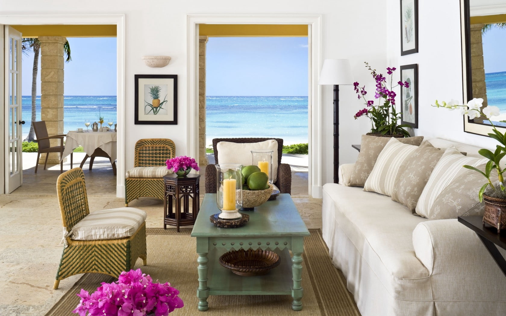 outdoors, flower, sea, indoors, sofa, apartment, wealth, seat, style, residential Building, hotel room, luxury, lifestyles, comfortable, curtain, architecture, HD Wallpaper