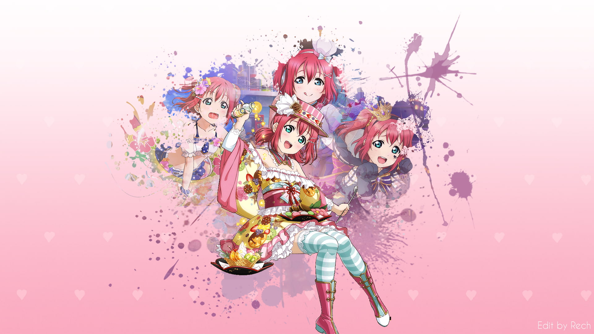 people, art and craft, Kurosawa Ruby, indoors, young women, celebration, white background, full length, women, representation, young men, pink, Love Live! Sunshine, HD Wallpaper
