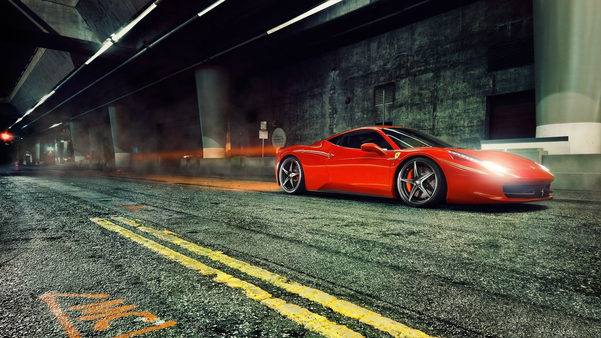 luxury, architecture, no people, garage, street, transportation, racecar, red, Ferrari, 458 italia, outdoors, mode of transportation, road, 1080P, symbol, HD Wallpaper