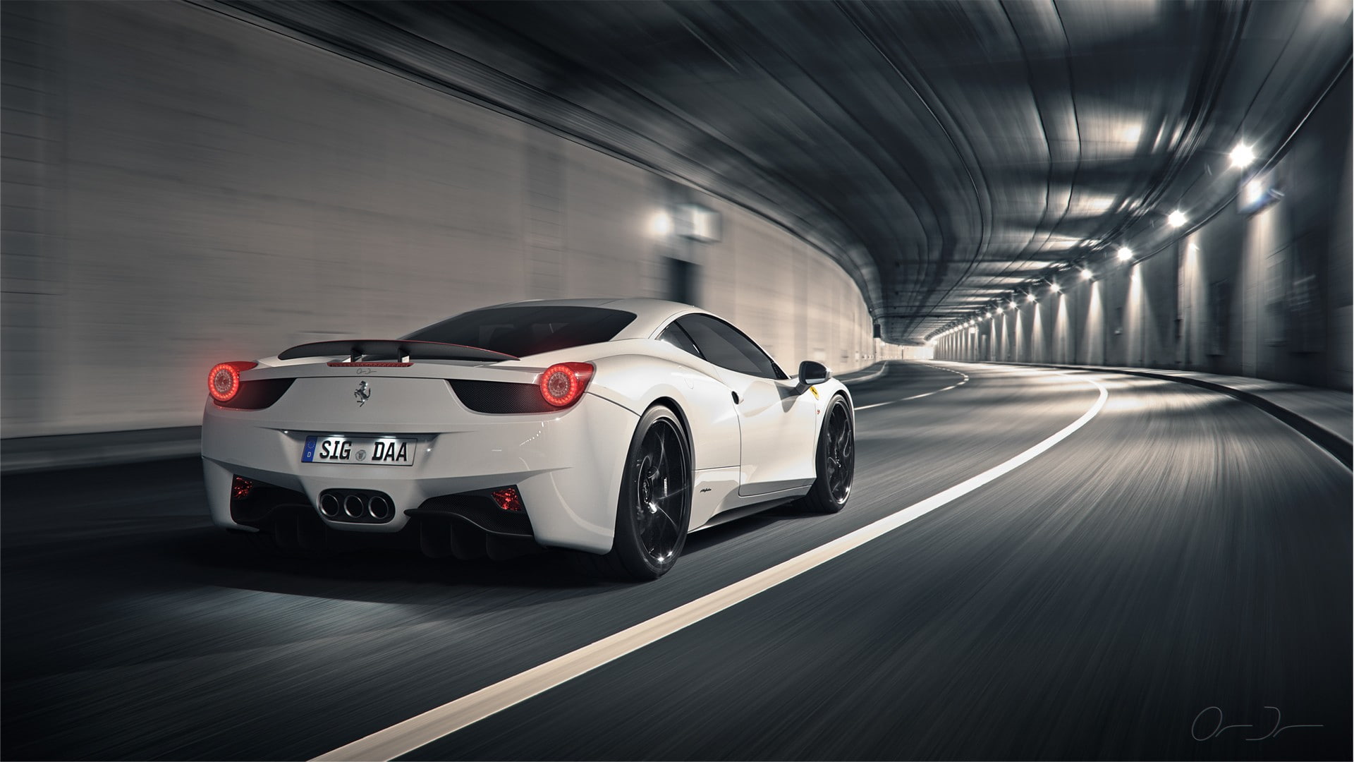 cars, motion, 1080P, hd, italia, tunnel, road, ferrari, 458, blur, HD Wallpaper