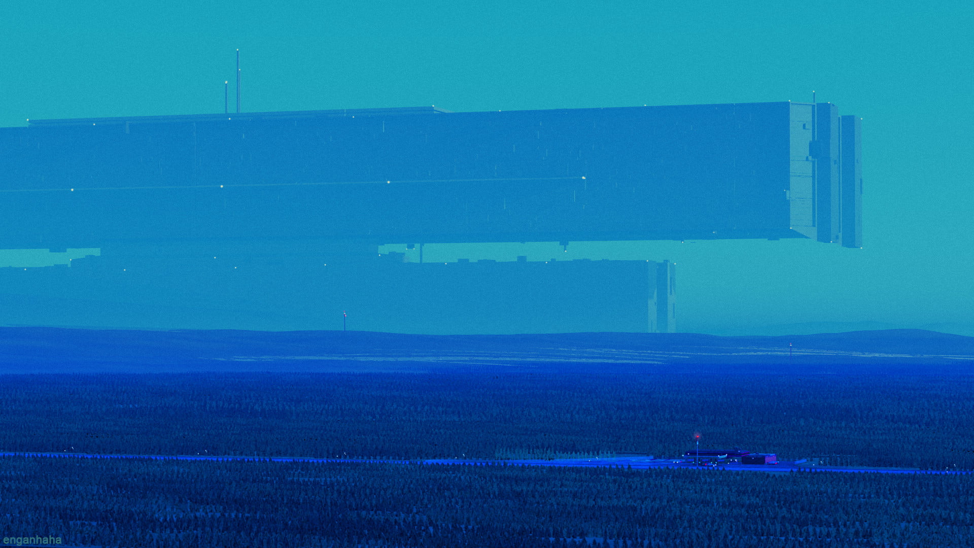 datacenter, Robin Engström, forest, 1080P, futuristic, Gas station, watermarked, HD Wallpaper