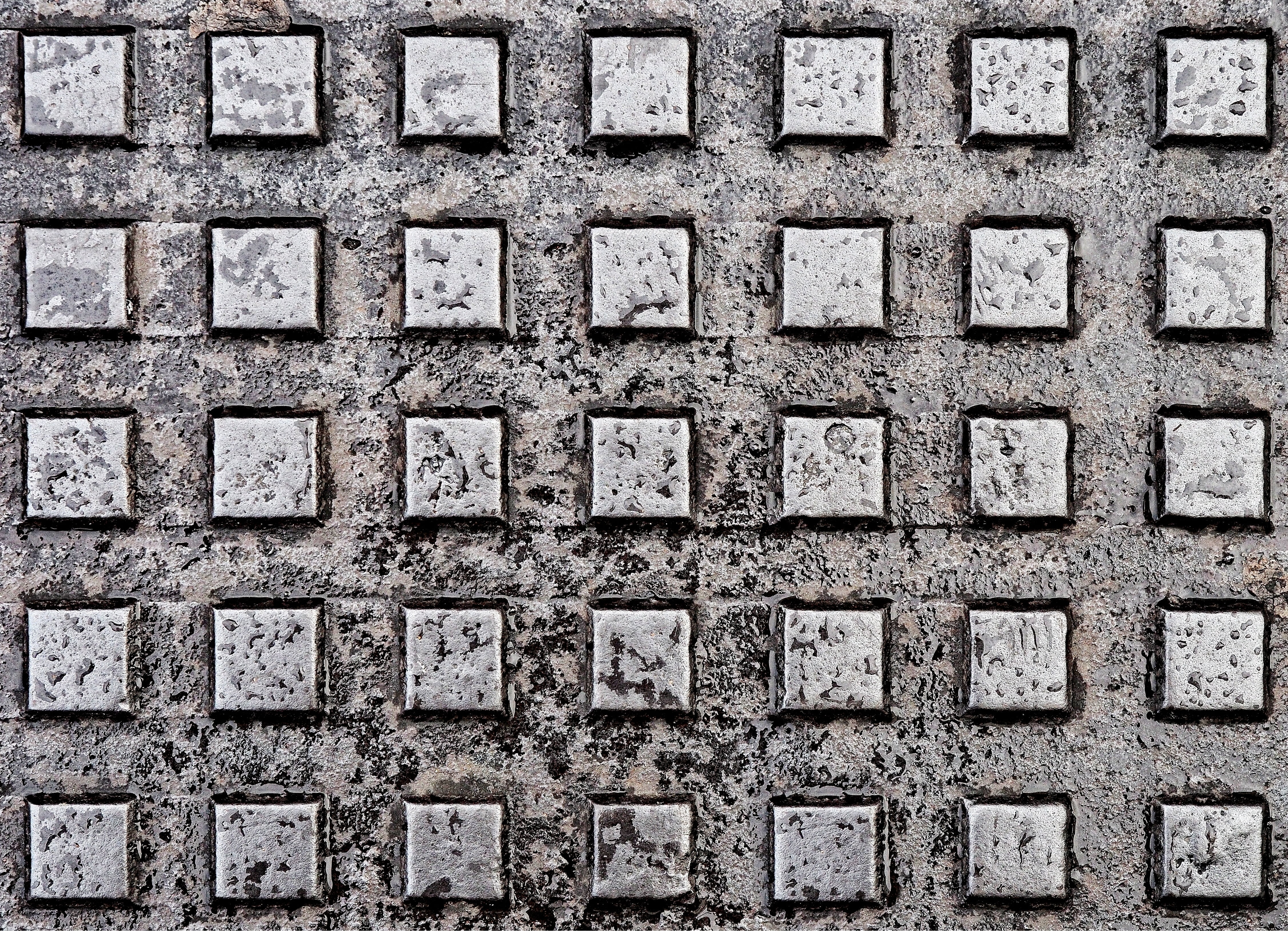 repetition, full frame, directly above, indoors, grungy, square shape, cover, grid, built structure, frame, dirty, geometric shape, grey, brick, wall - building feature, HD Wallpaper