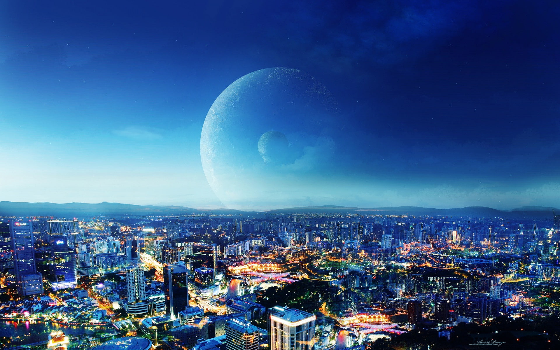 city, night, 1920x1200, background, wallwuzz, array, Fantasy, 1080P, HD Wallpaper