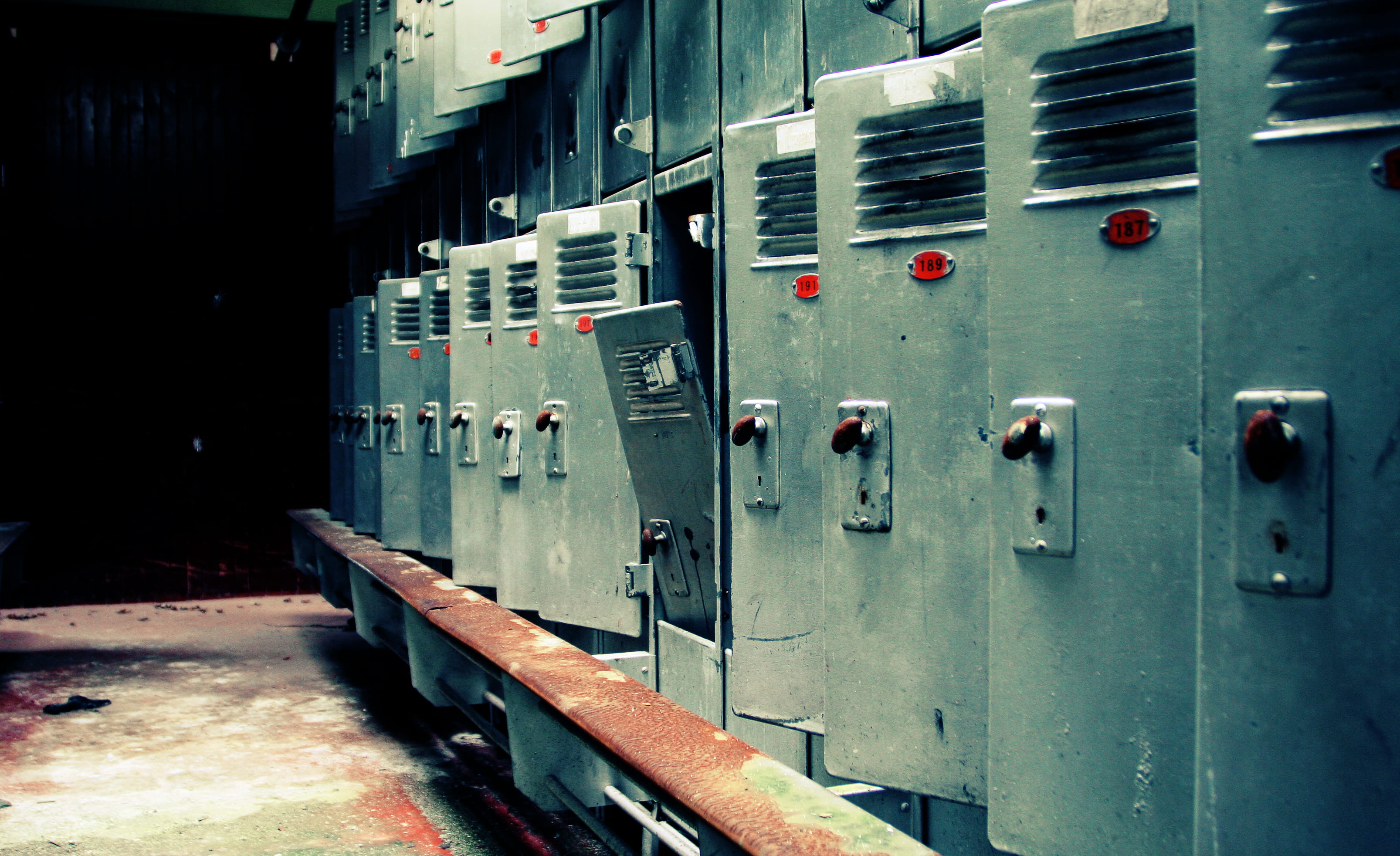flower, machine, warehouse, label, prison, domestic room, combination lock, bracket, day, locker, protection, town, plant, security, gray, indoors, in a row, HD Wallpaper