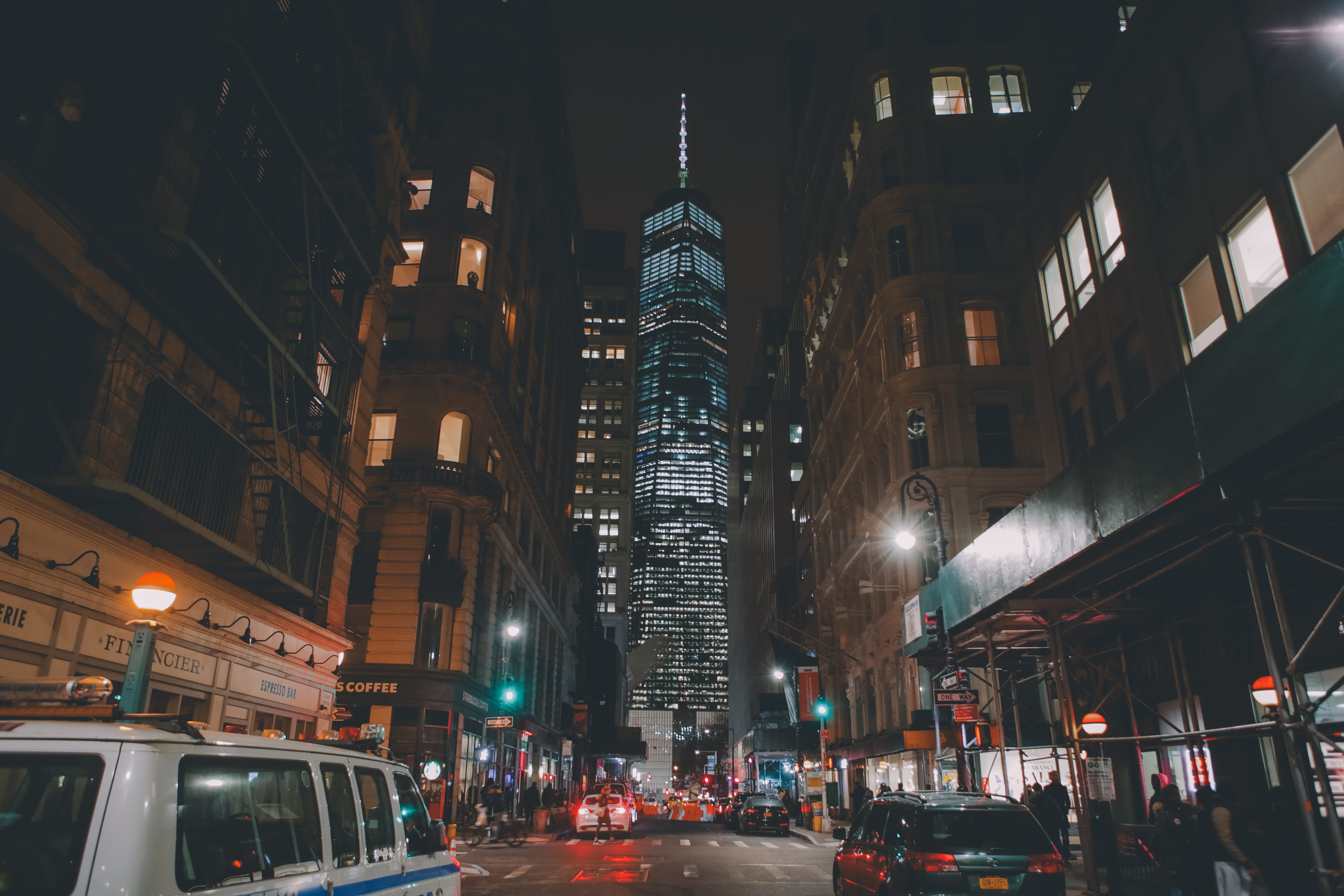 5K, transportation, traffic, illuminated, buildings, night life, night, One World Trade Center, motor vehicle, street, new York City, architecture, car, HD Wallpaper