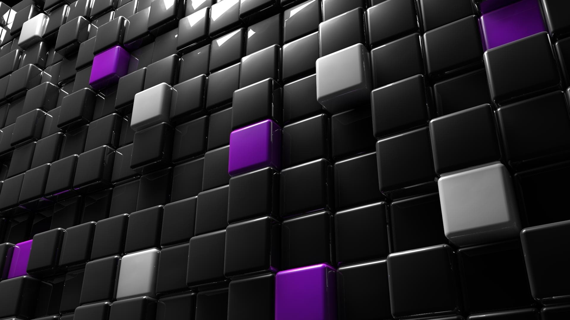 lighting, location, graphics, Cuba, purple, digital, black, 1080P, reflection, gray, order, rendering, figure, reflections, cubes, glare, HD Wallpaper
