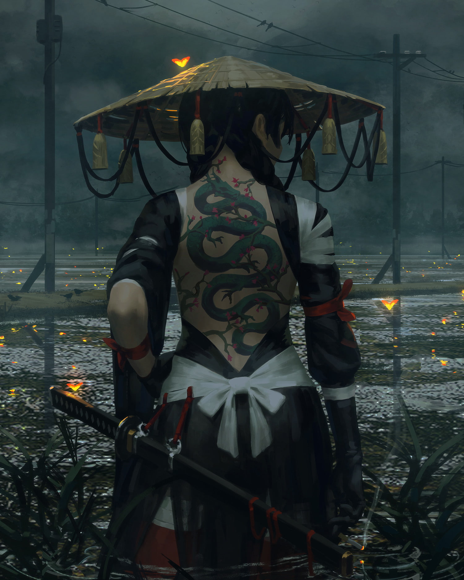 fantasy art, 720P, samurai, sword, warrior, Phone HD Wallpaper