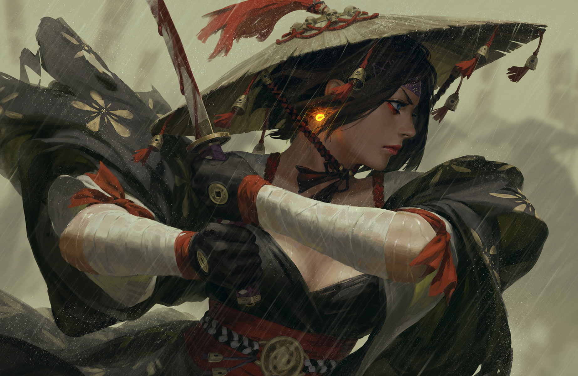 fantasy art, samurai, sword, 720P, warrior, HD Wallpaper