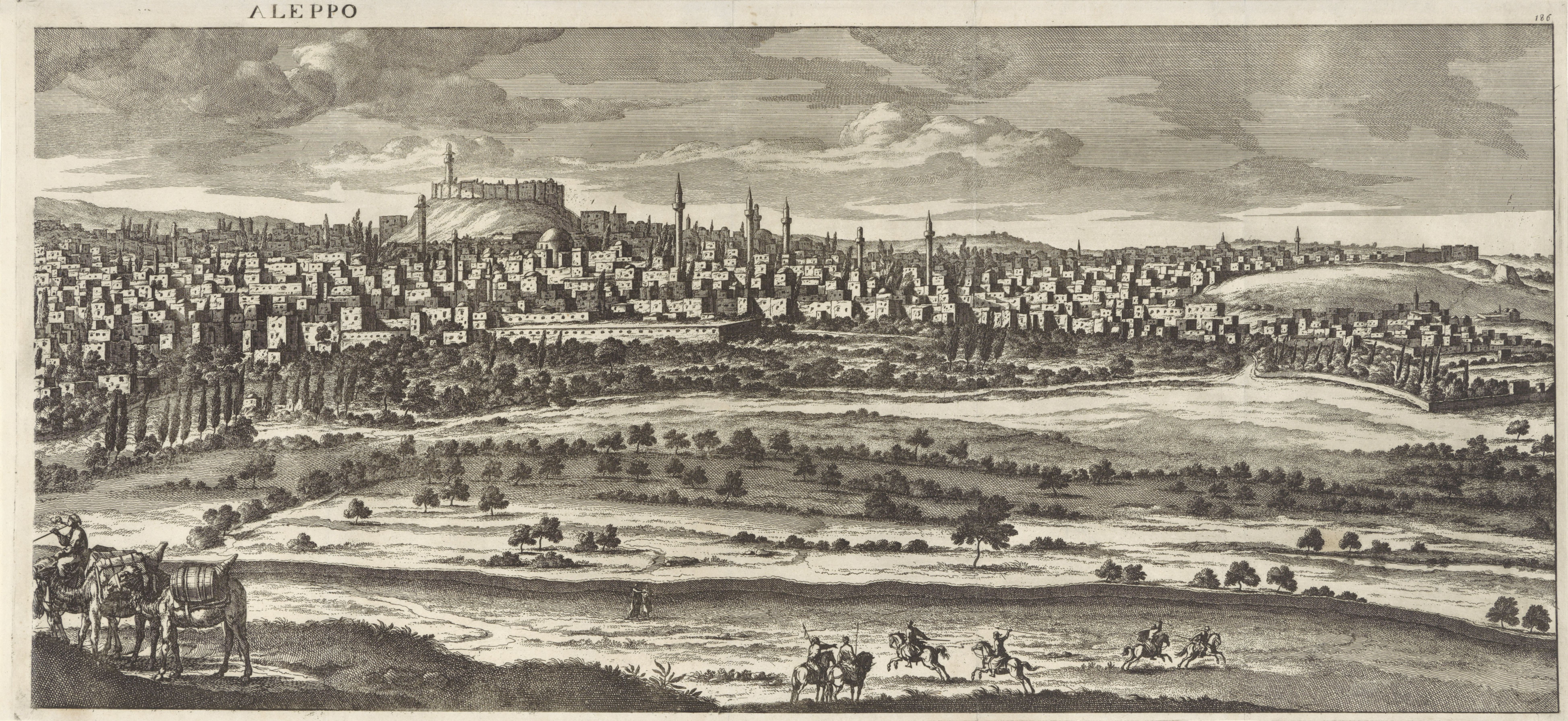 8K, monochrome, Levant, Engraving, Aleppo, Mosque, Jan Luyken, Syria, HD Wallpaper