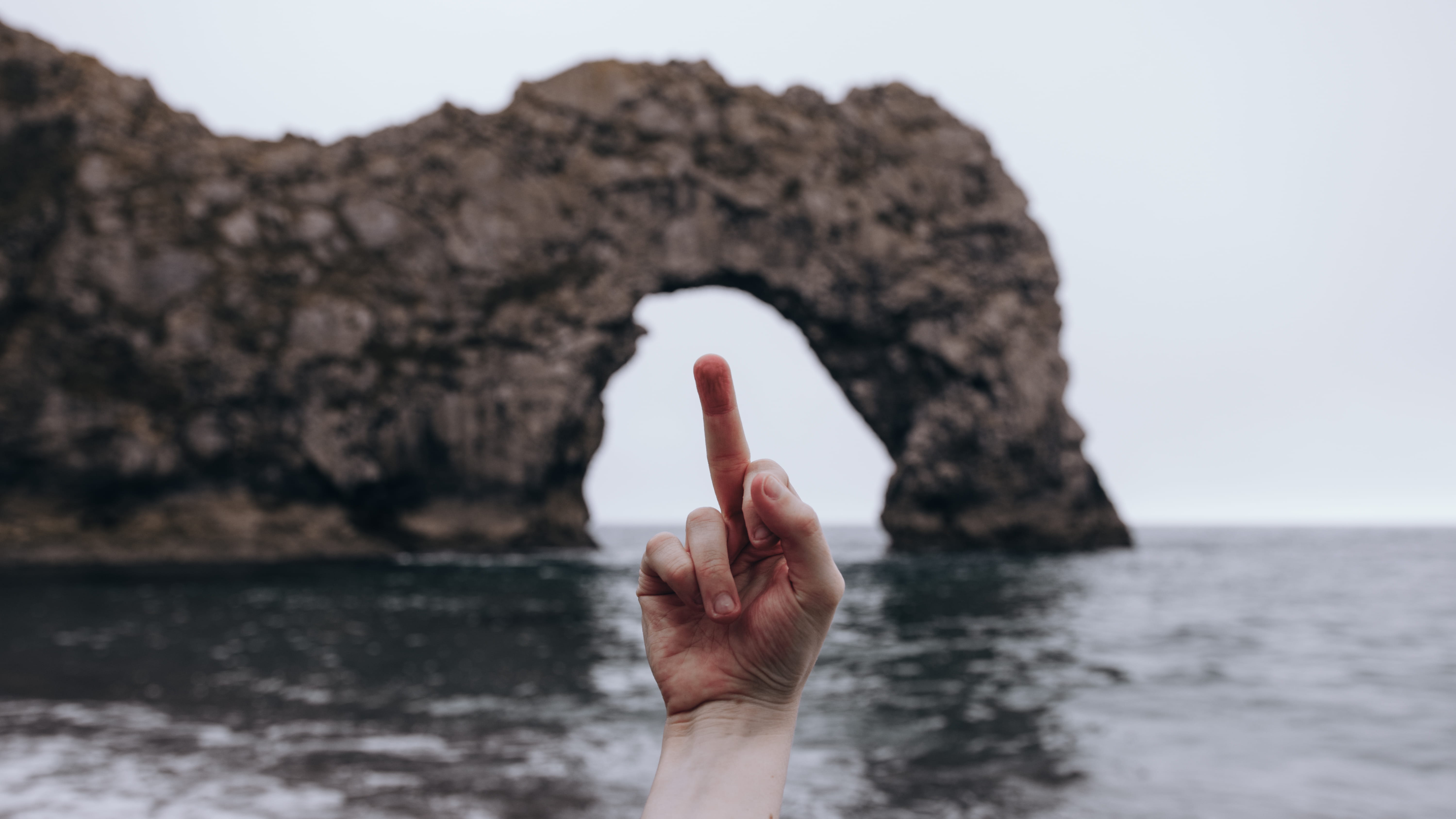 hand, formation, nature, right, human body part, middle, person, lifestyles, front, sky, sea, rock, human hand, outdoors, water, rock - object, human finger, HD Wallpaper