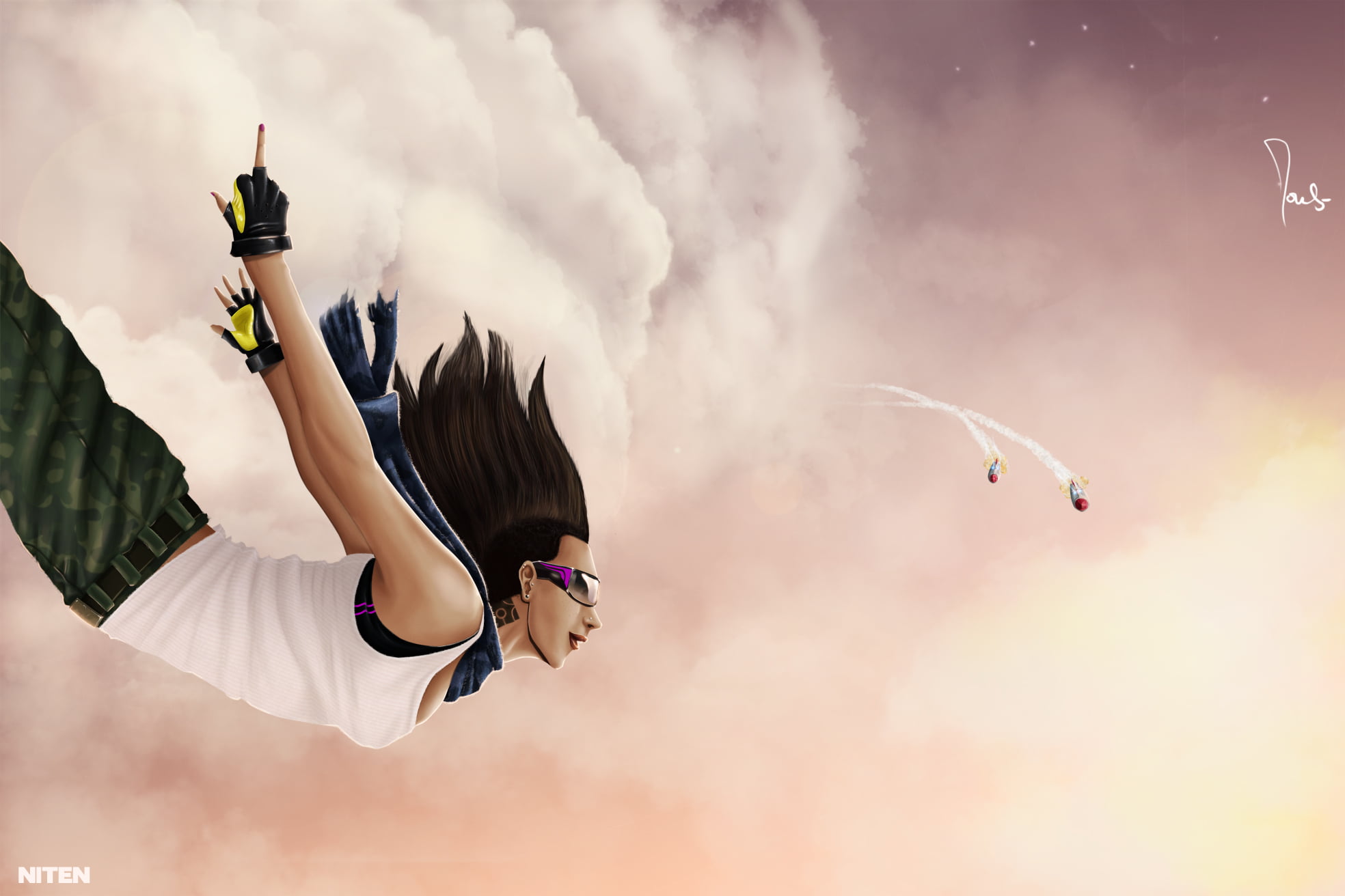 flying, real people, human arm, smoke - physical structure, piercing, women, middle finger, event, 1080P, lifestyles, holding, leisure activity, clouds, HD Wallpaper