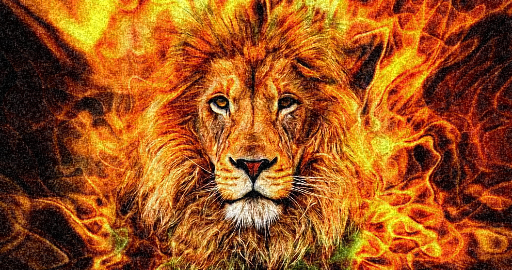 mane, flame, acrylic, canvas, 1080P, figure, the s, rendering, confident look, portrait, fiery LEO, the king of beasts, abstraction, HD Wallpaper
