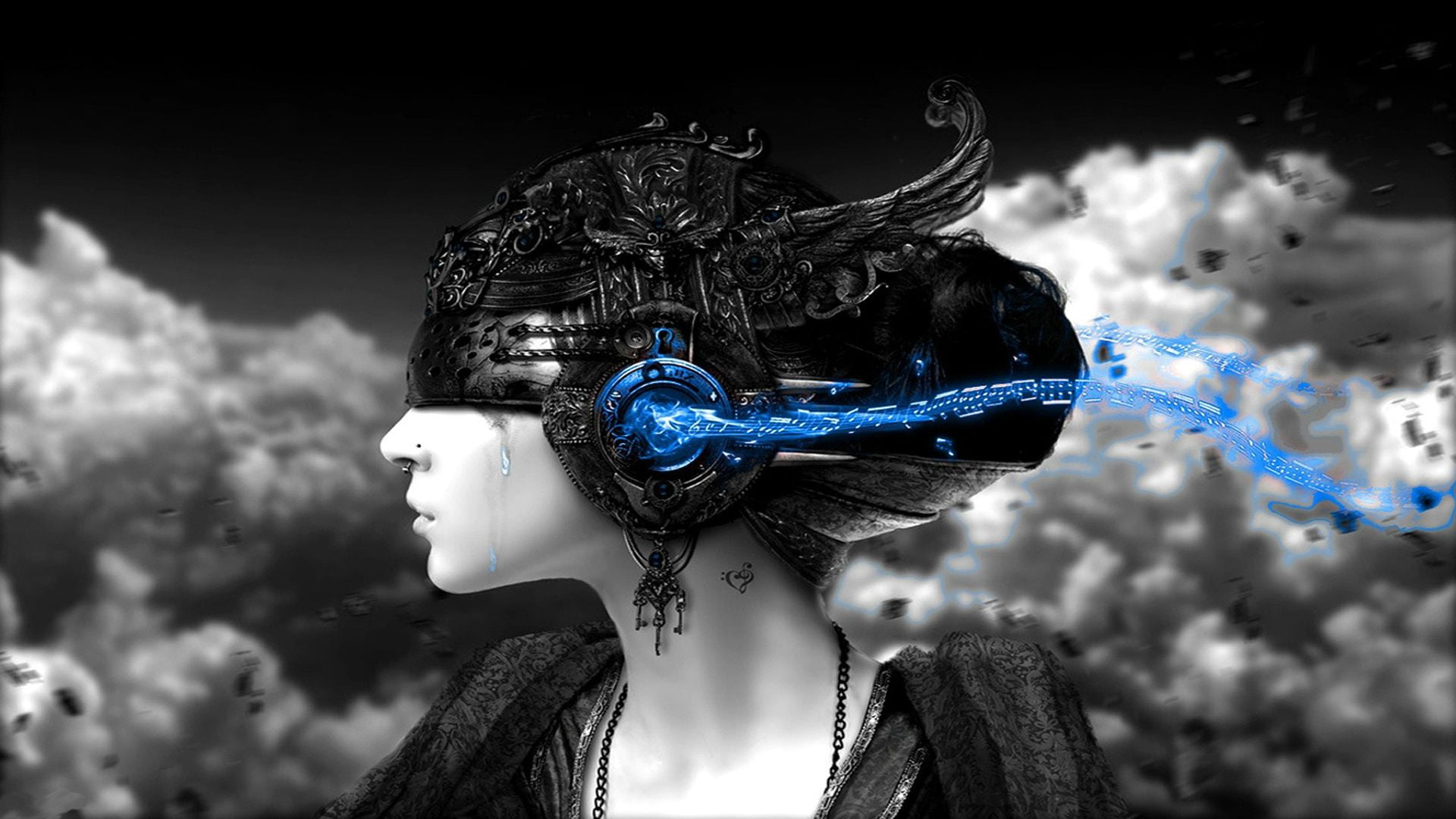 women, 1080P, looking, fashion, 3d, globe, black, ball, side view, water, fun, one person, beauty, reflection, drop, earth, transparent, drops, human representation, HD Wallpaper