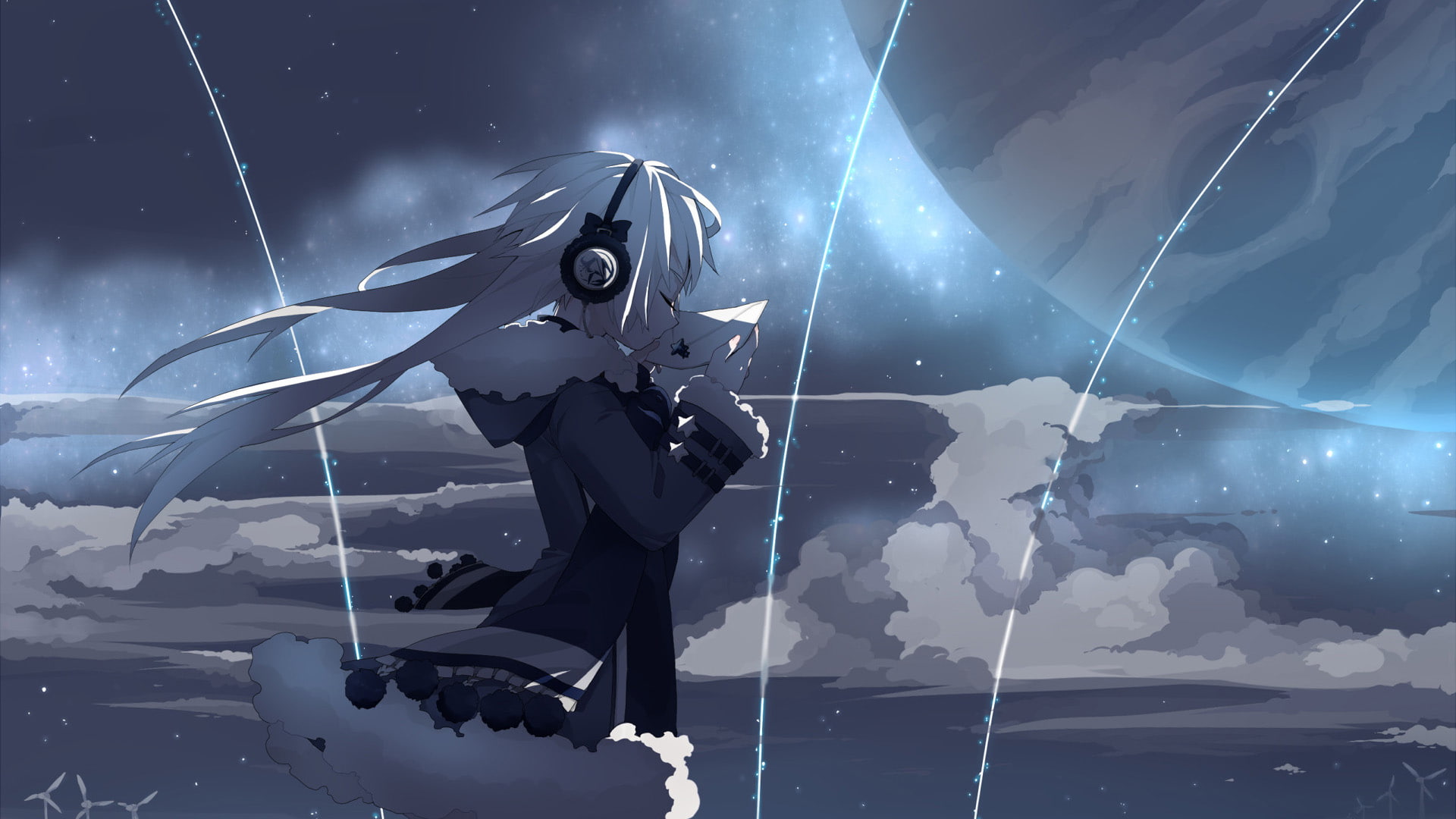 explorer, scuba diver, man, aviator, anime, sky, silhouette, art, 1080P, people, person, male, design, diver, HD Wallpaper