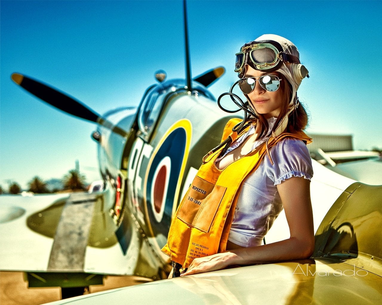 transportation, white, adult, emotion, sunlight, shirt, aviator, s, mode of transportation, adventure, clothing, day, helmet, air vehicle, one person, women, HD Wallpaper