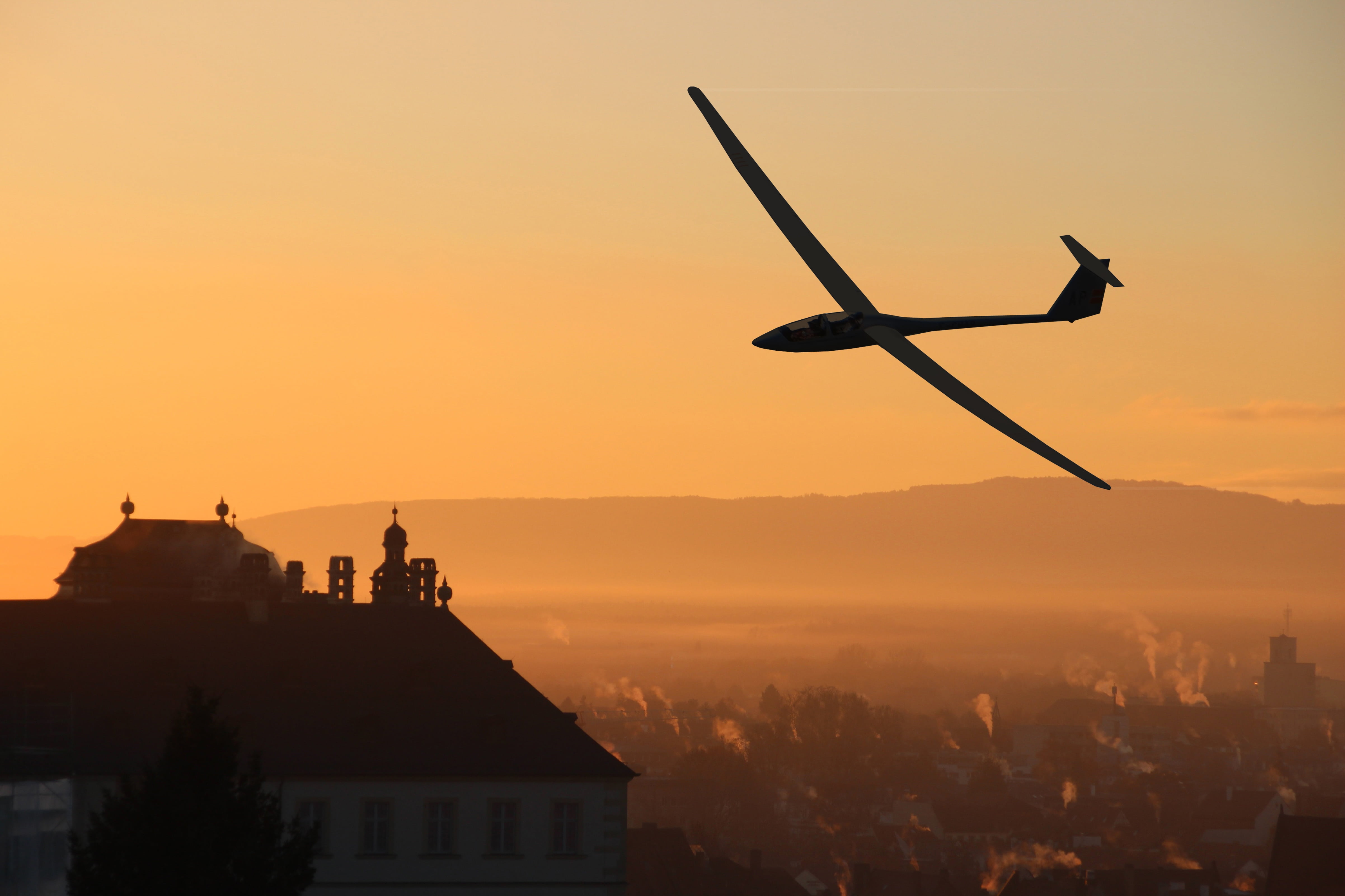 mood, germany, light, outdoors, model airplane, travel destinations, travel, settlement, atmosphere, sunrise, city, sunset, glider pilot, built structure, HD Wallpaper