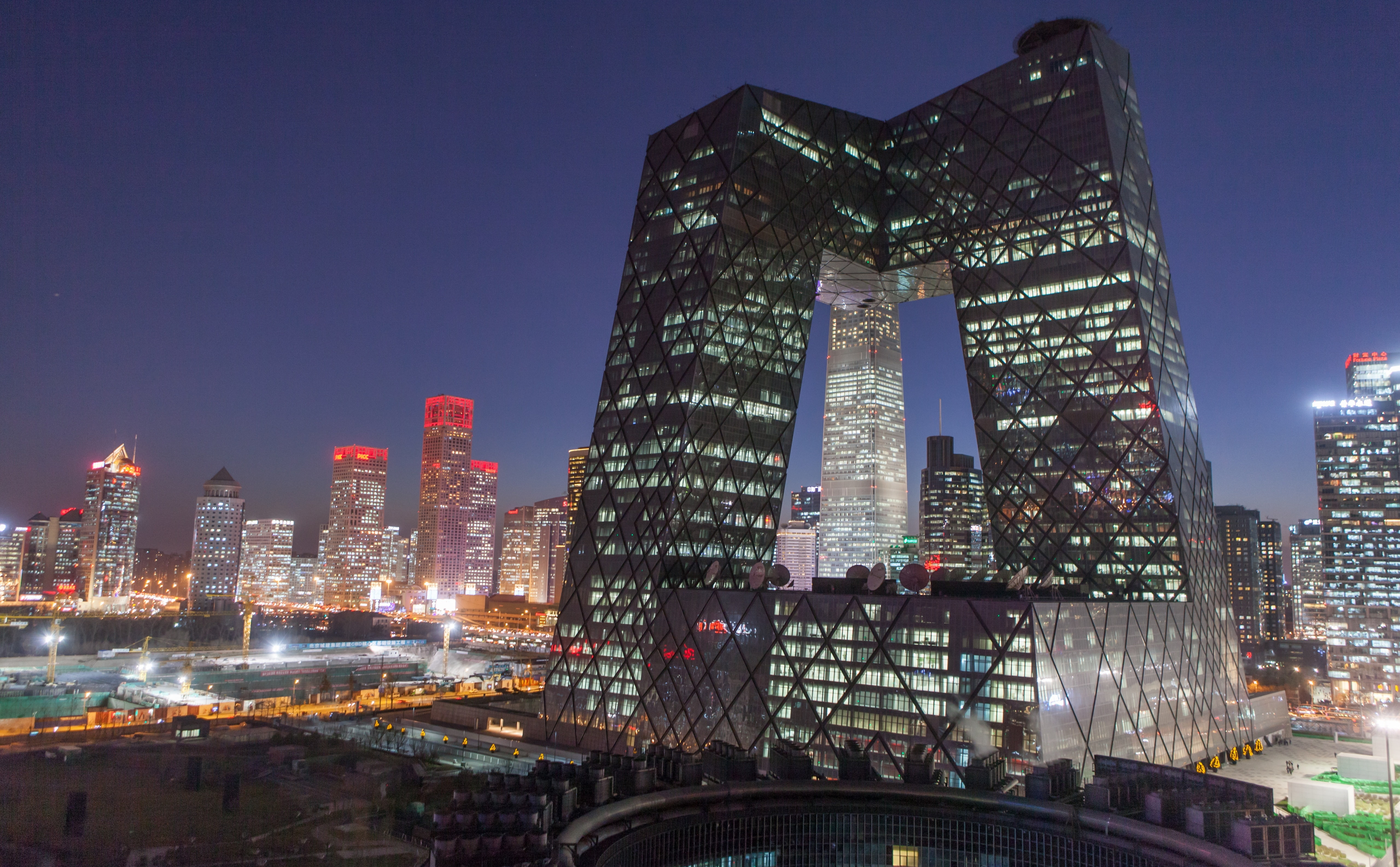 modern, beijing, citytraffic, high, tower, building exterior, Dusk, bigcity, City, 5K, office building exterior, views, cityscape, nature, Future, office, HD Wallpaper
