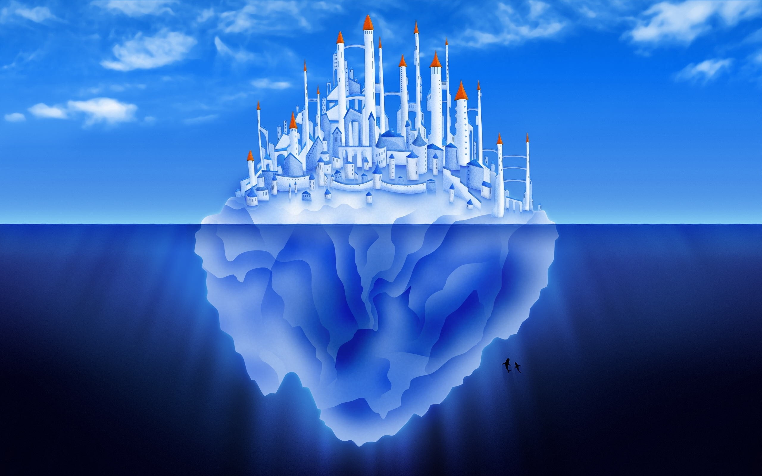 Sea, Creative, City, Iceberg, Castle, 2K, Blue, Pictures, HD Wallpaper