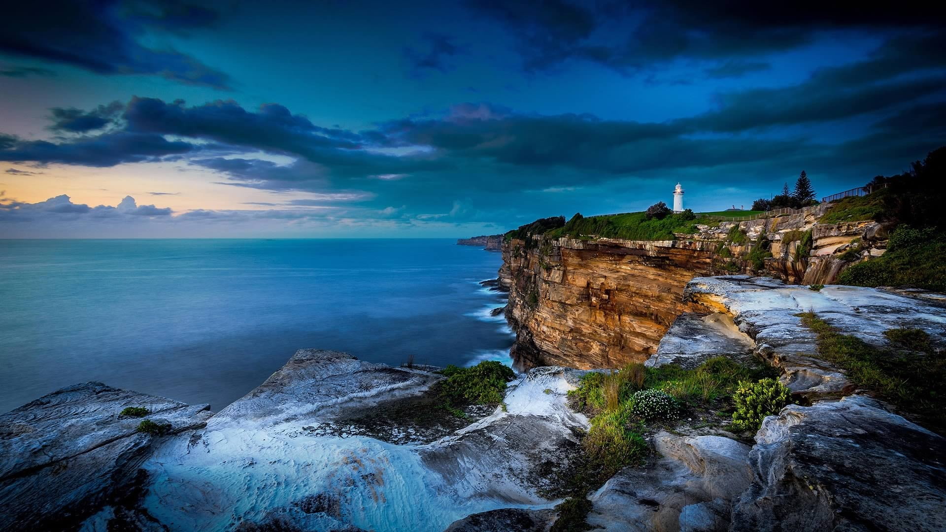 cliff, 1080P, built structure, brown, august, tranquil scene, no people, green, rock, solid, sky, outdoors, horizon, beach, nature, scenics - nature, bing, HD Wallpaper