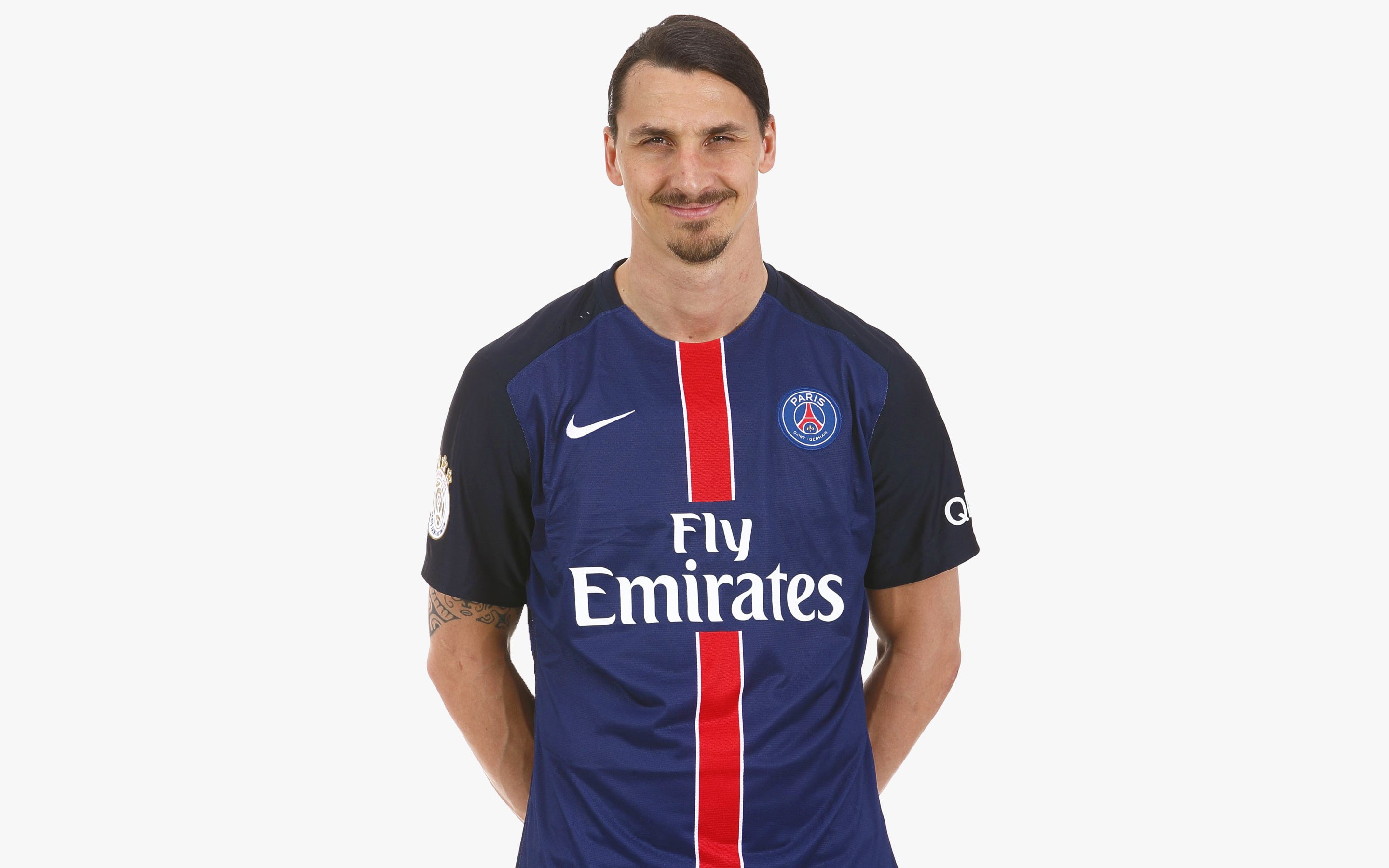 safety, indoors, looking at camera, uniform, men, one person, occupation, 2K, clothing, portrait, text, smiling, Zlatan Ibrahimovic, front view, white background, HD Wallpaper