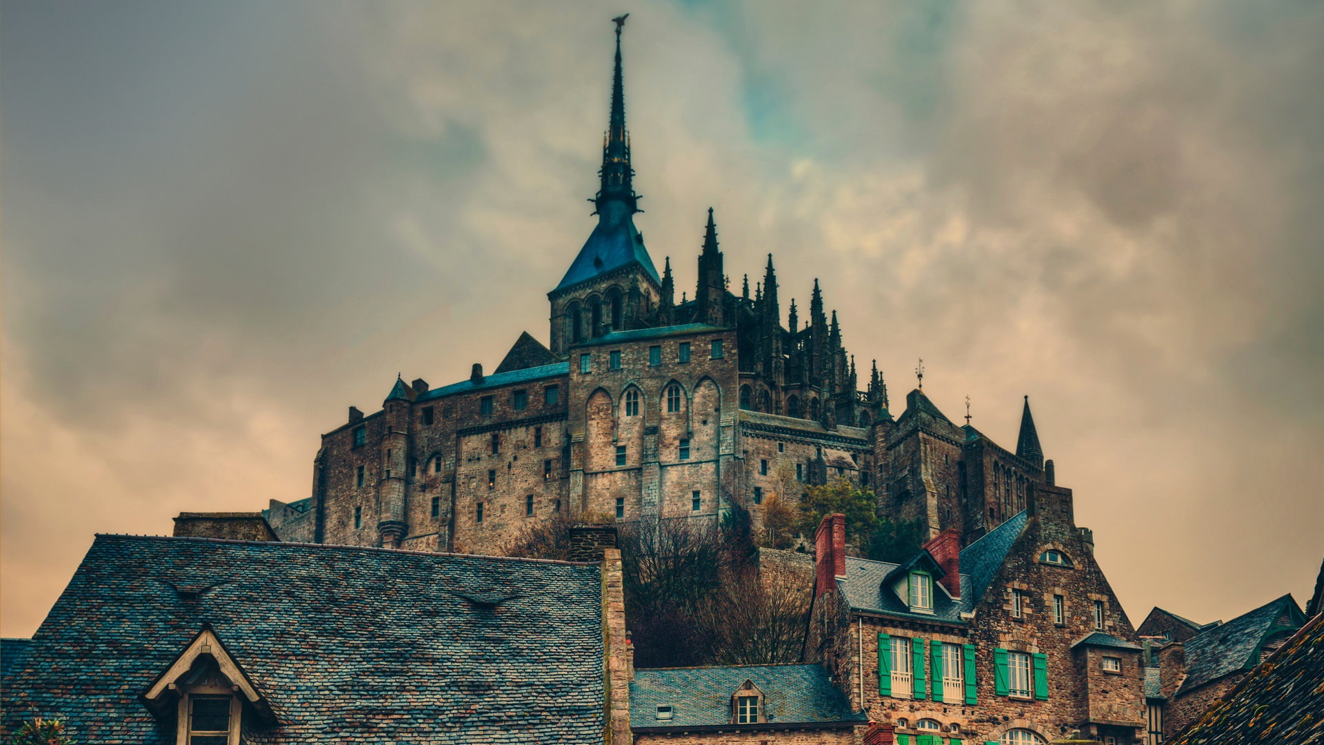 1080P, France, Tower, Saint, Castle, Dusk, Michel, Clouds, Mont, HD Wallpaper