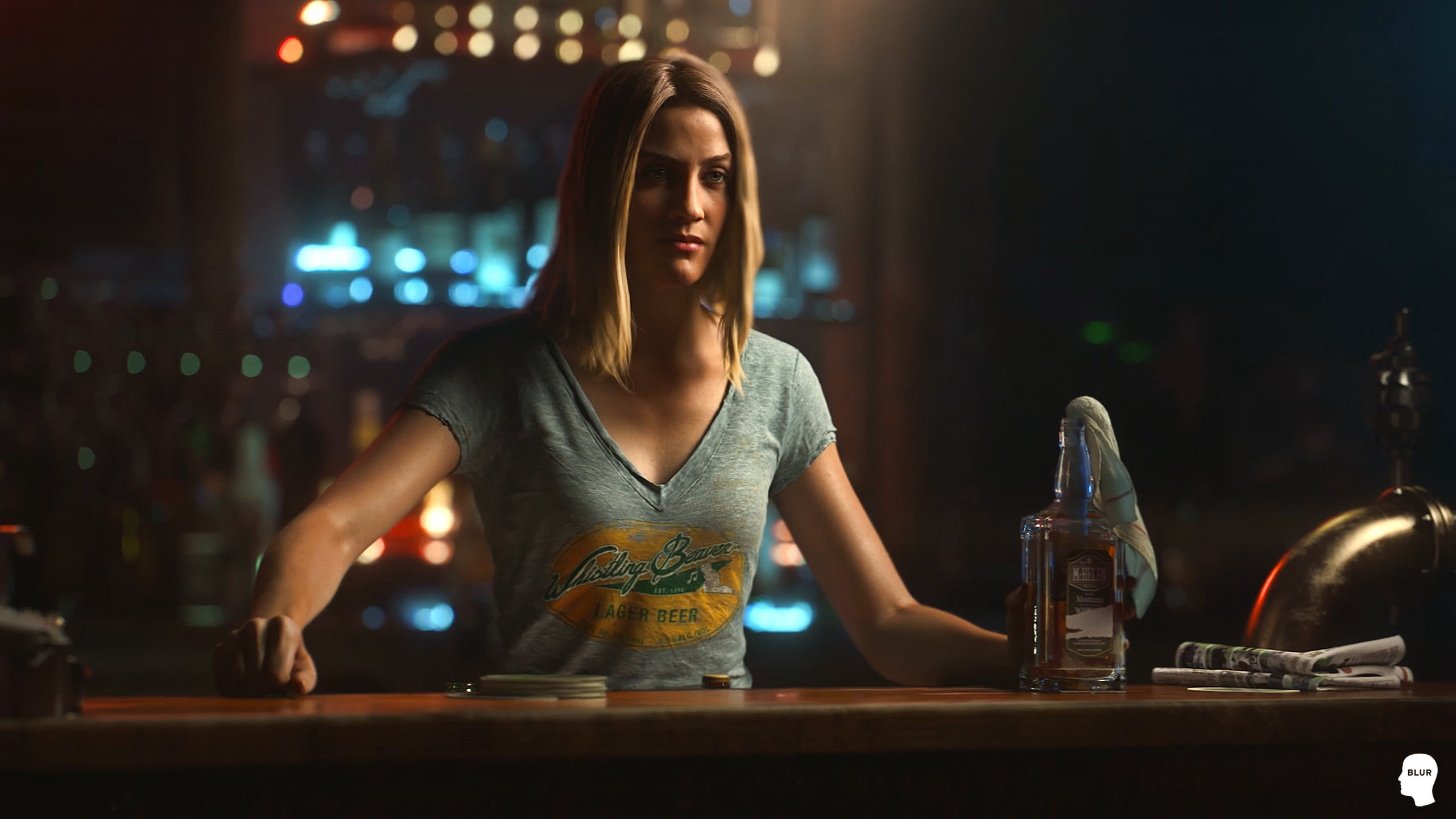 blonde, alcohol, Far Cry 5, digital art, T-shirt, looking into the distance, looking at the side, video game girls, Andrew Averkin, artwork, Far Cry, video game characters, HD Wallpaper