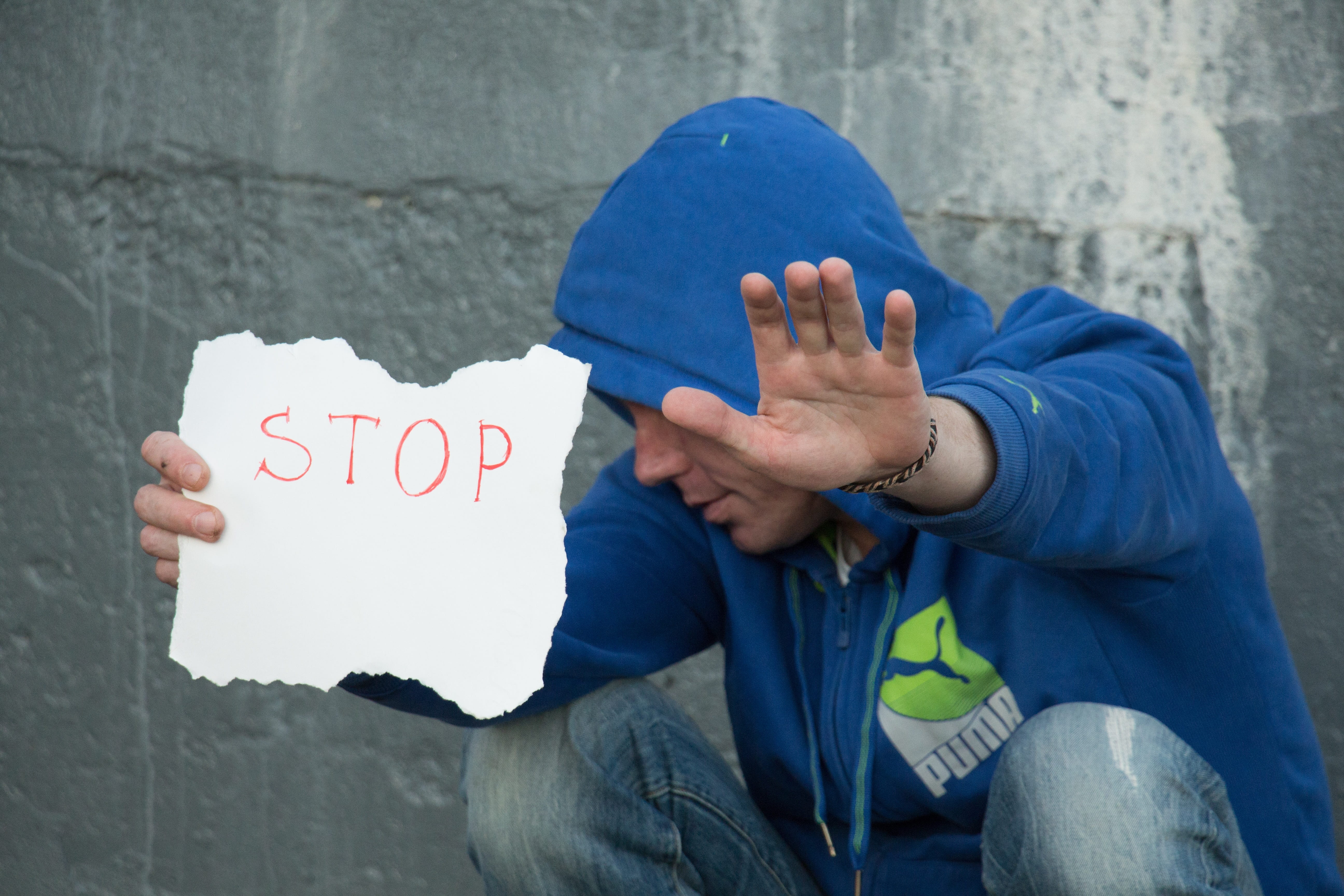 sign, despair, addict, man, gloomy, sadly, white background, sadness, social issues, western script, holding, hopelessness, men, depression - sadness, stop, HD Wallpaper