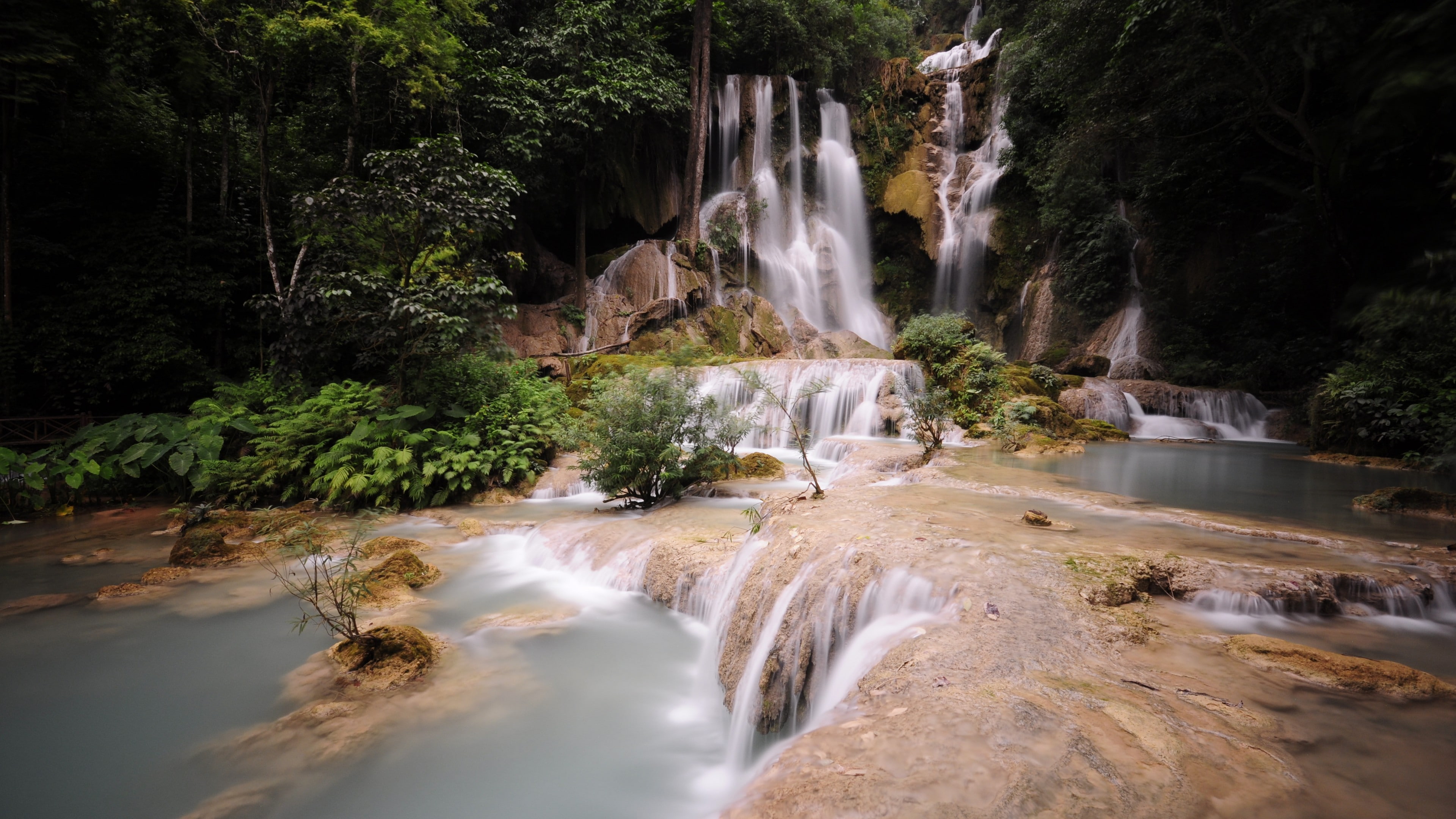 mountain, waterfall, Pongour, green, river, waterfalls, Vietnam, falls, plants, 4k, leaf, 4K, Dalat Waterfall, HD Wallpaper