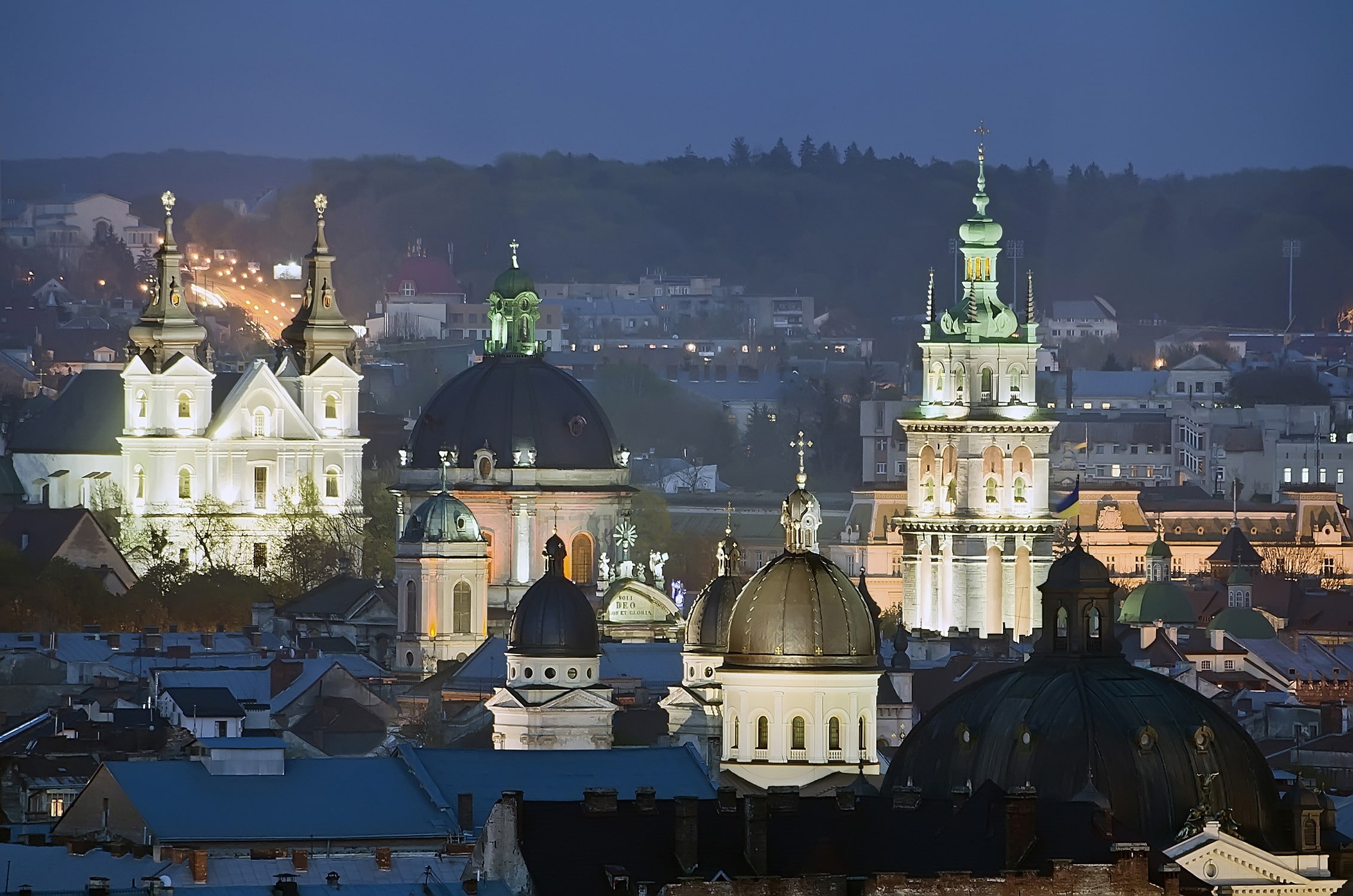 dominican, cathedral, Church of the assumption, Ukraine, home, Lions, building, 1080P, The Dominican Cathedral, city view, the monastery, the evening, HD Wallpaper