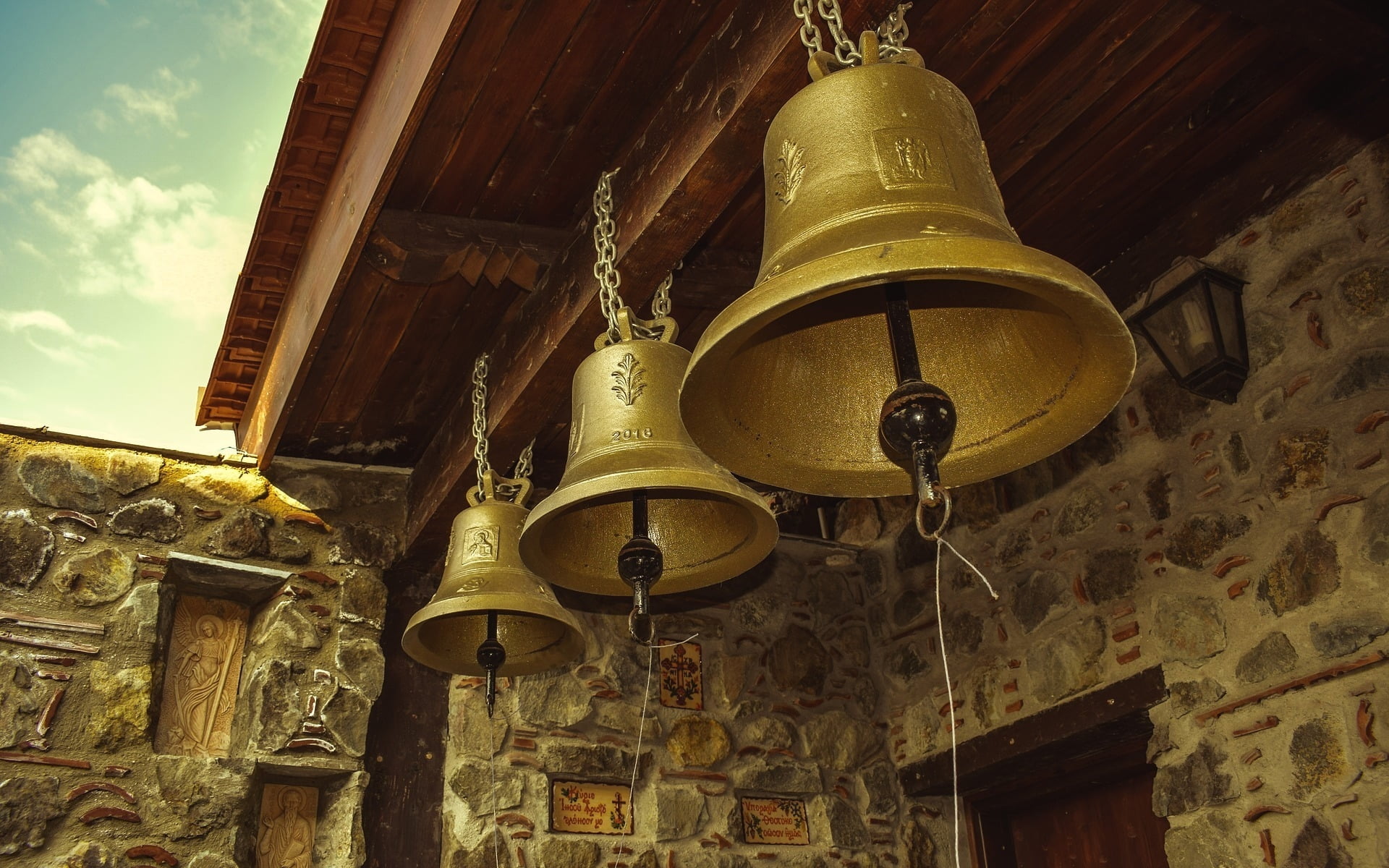 1080P, place of worship, history, the past, no people, building, religion, hanging, antique, old, Mediterranean, belief, bells, built structure, Church Bells in Cyprus, HD Wallpaper